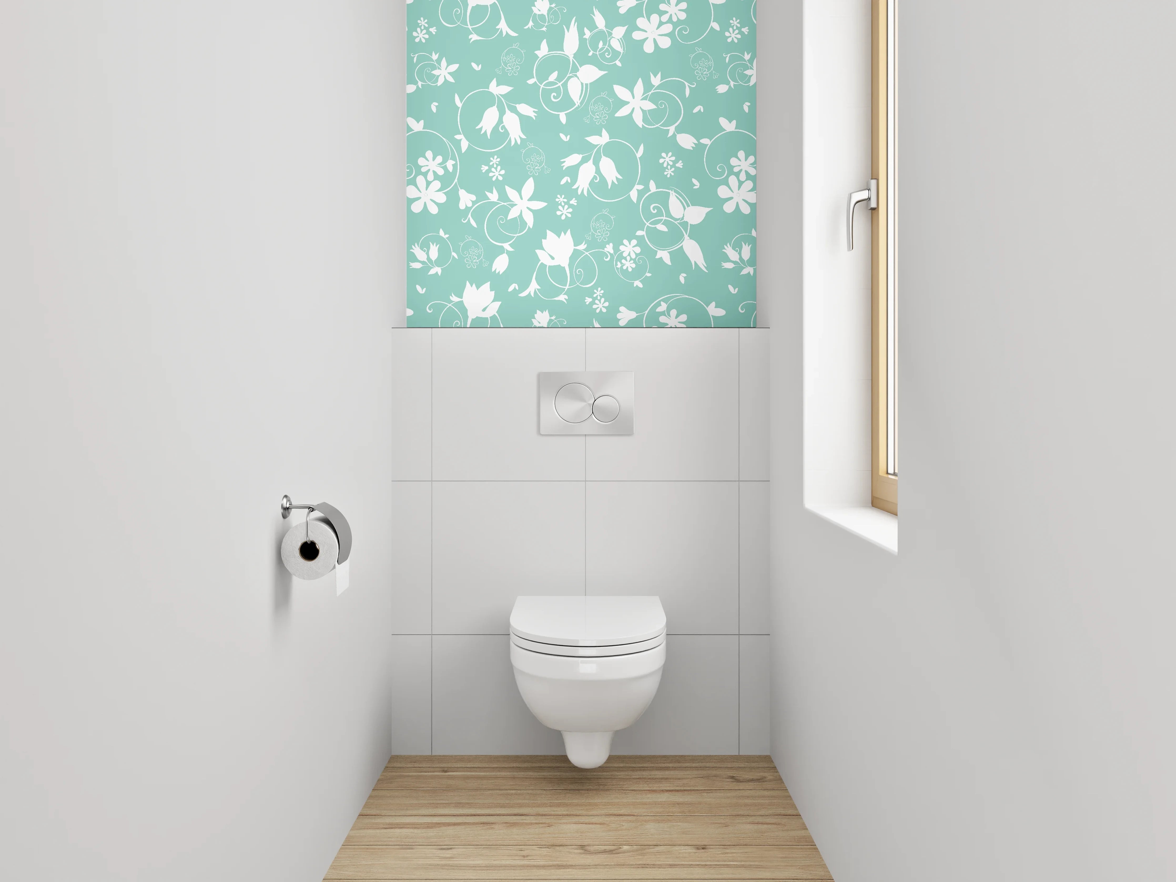 WC-Rückwand - Florales Ornamentmuster Mint-Weiß