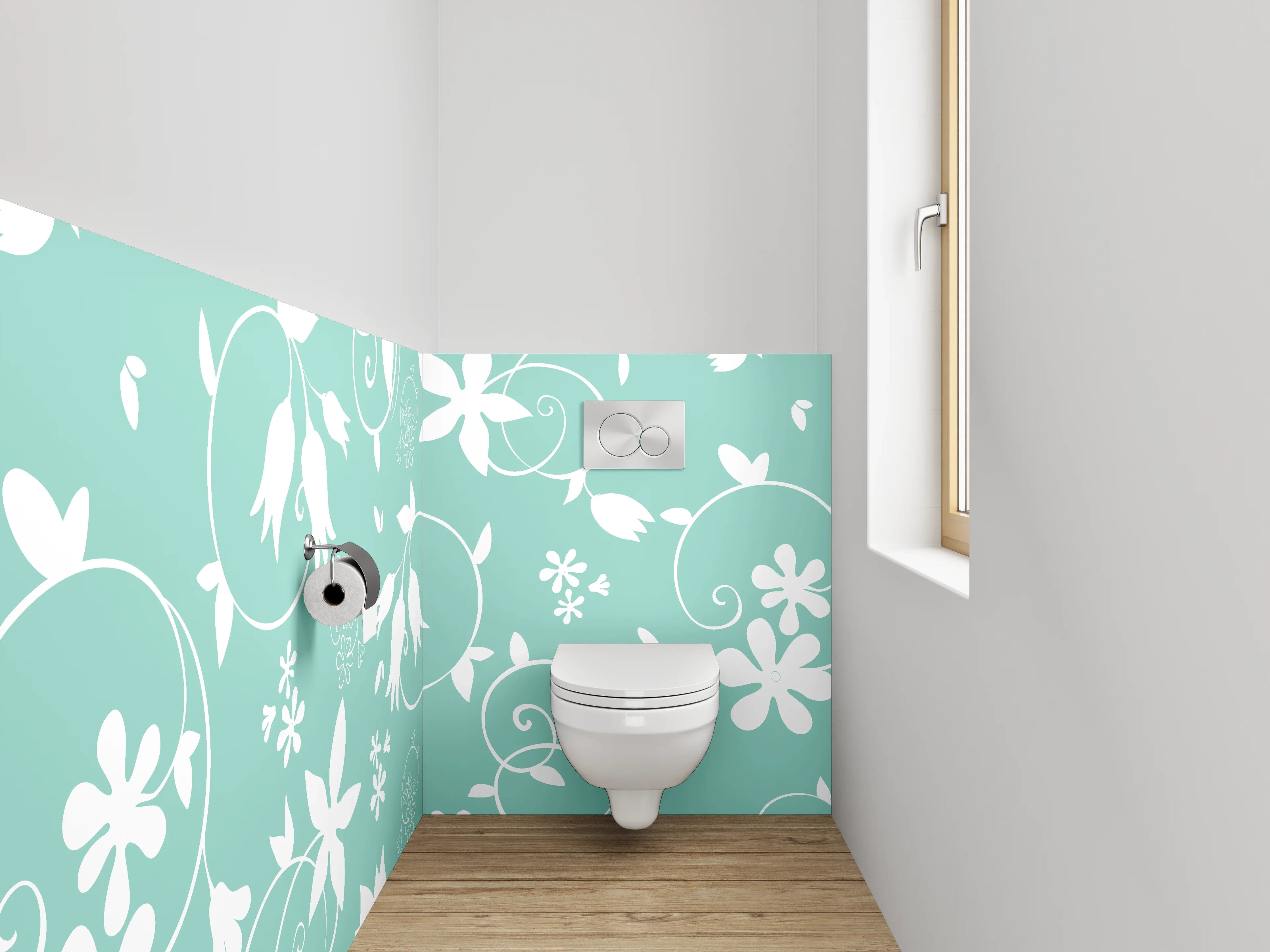 WC-Rückwand - Florales Ornamentmuster Mint-Weiß