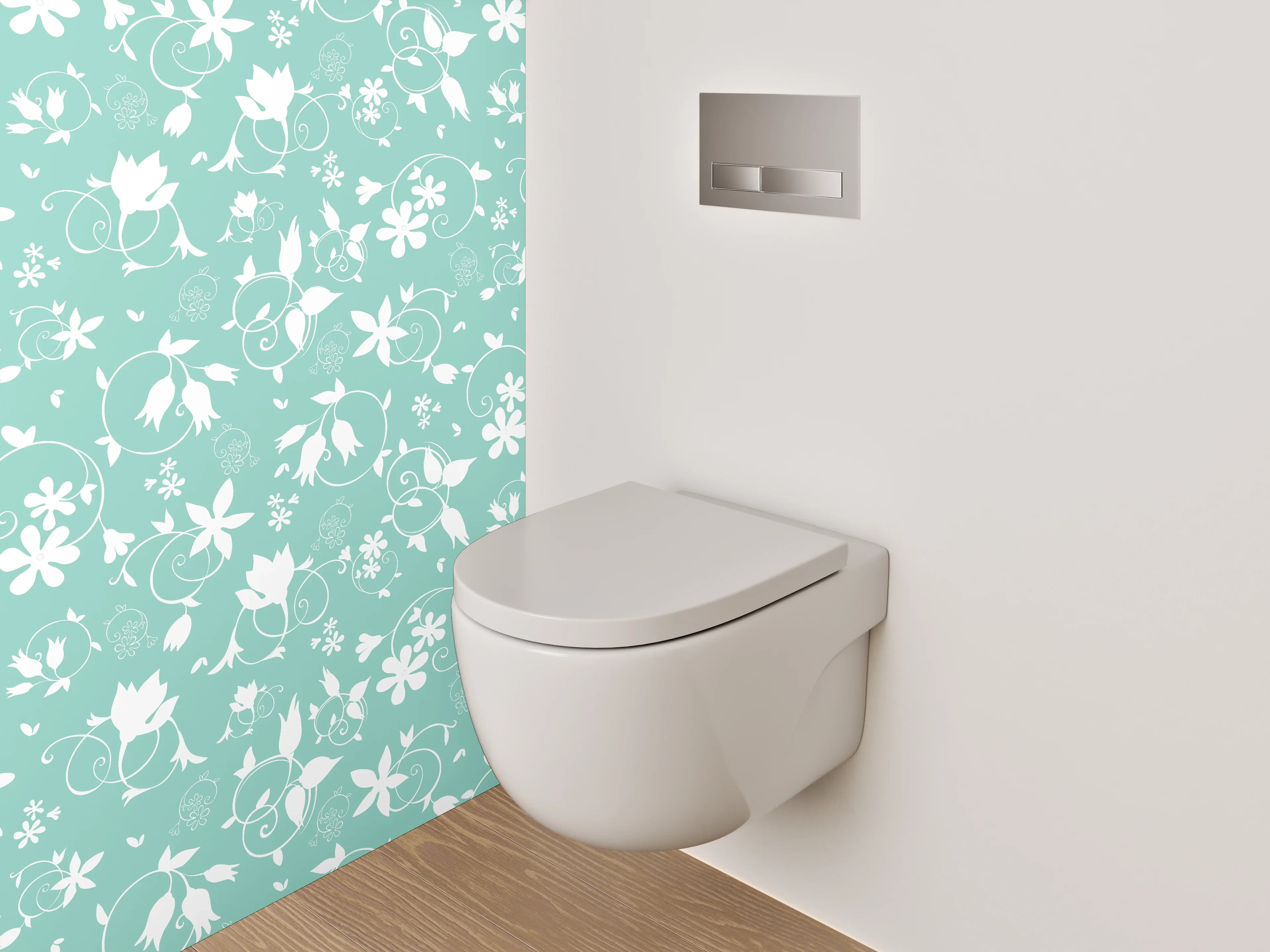 WC-Rückwand - Florales Ornamentmuster Mint-Weiß