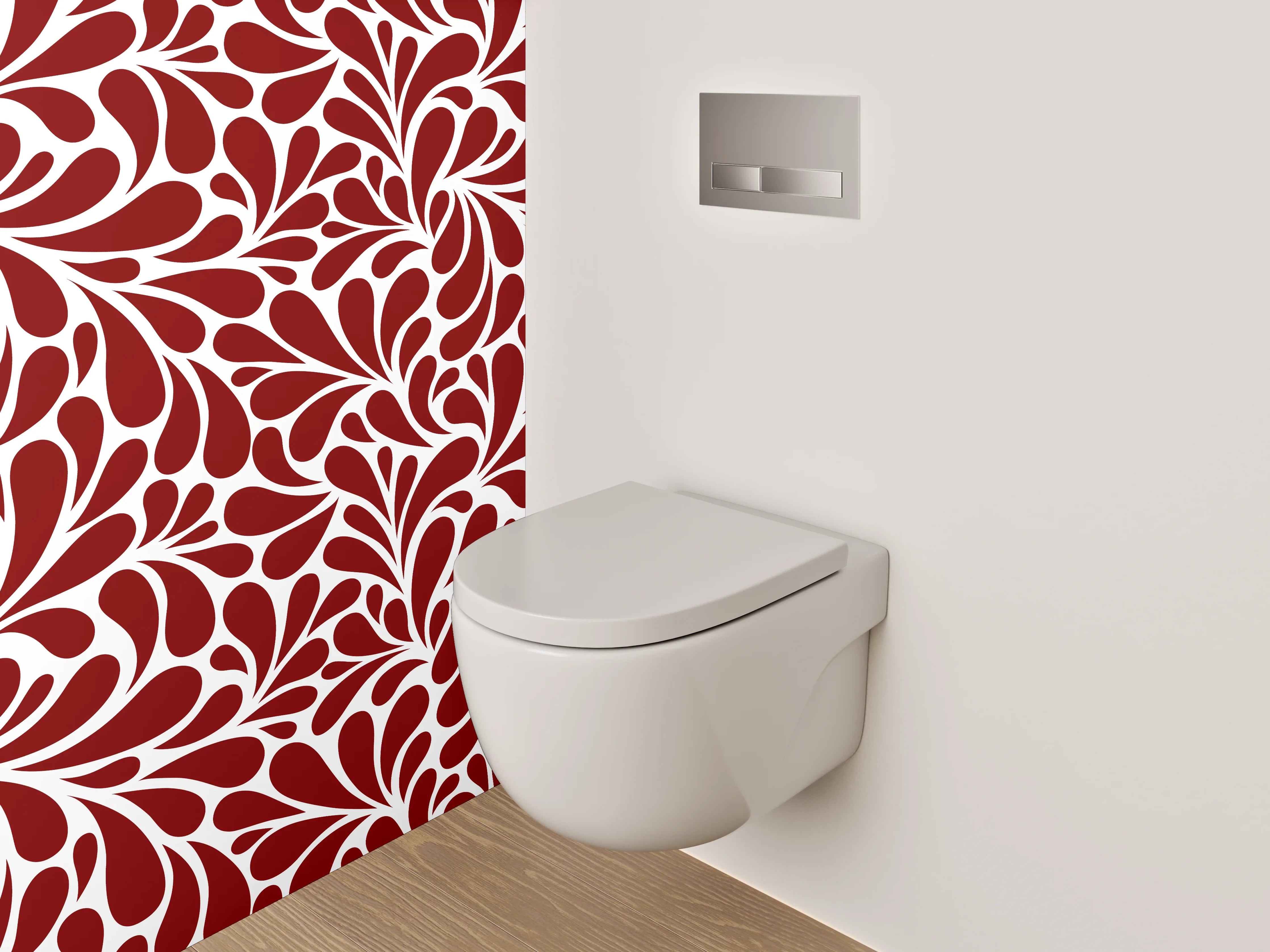 WC-Rückwand - Florales Ornamentmuster in Rot-Weiß