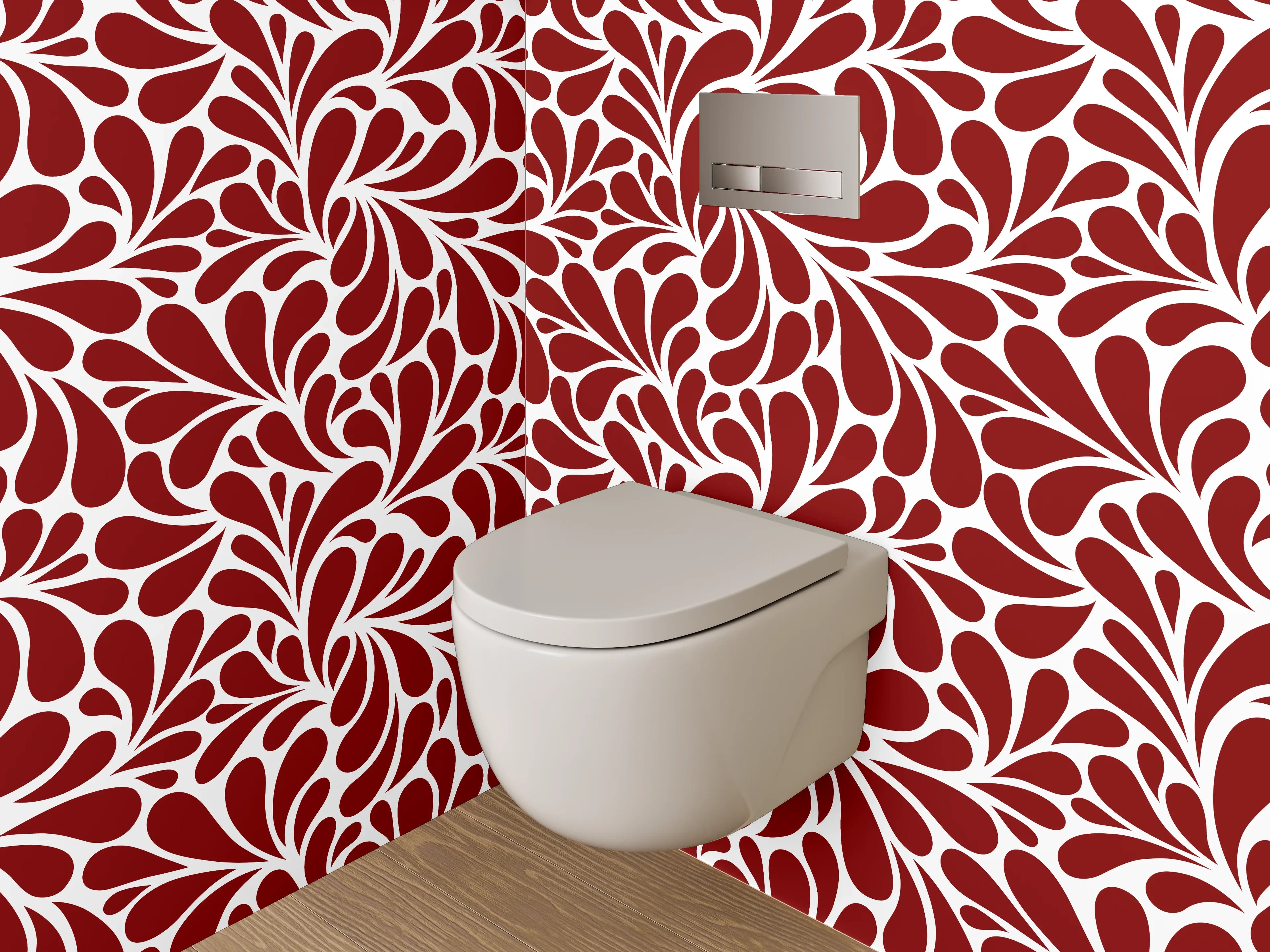 WC-Rückwand - Florales Ornamentmuster in Rot-Weiß