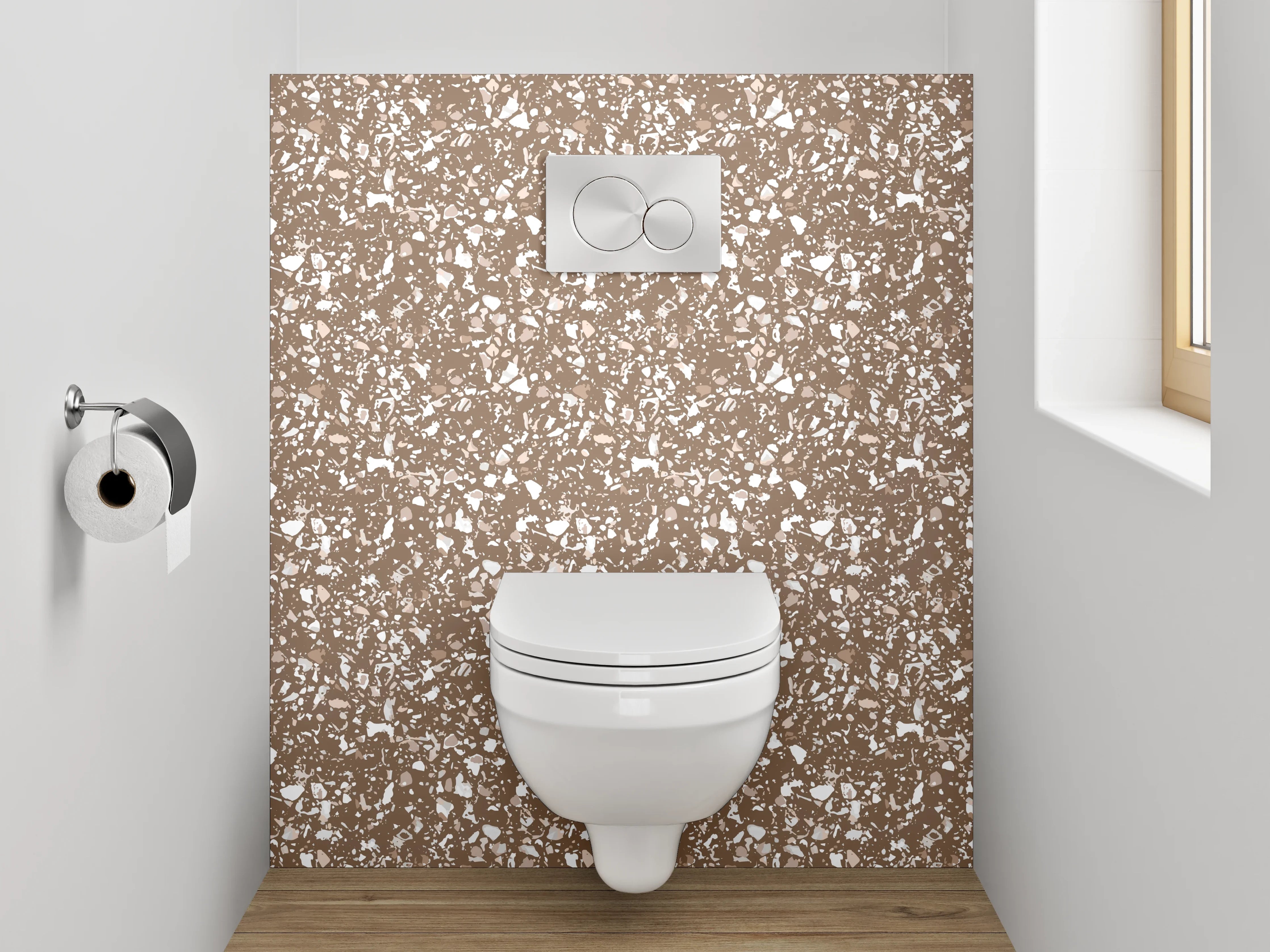 WC-Rückwand - Florales Rankenmuster in Braun Weiß