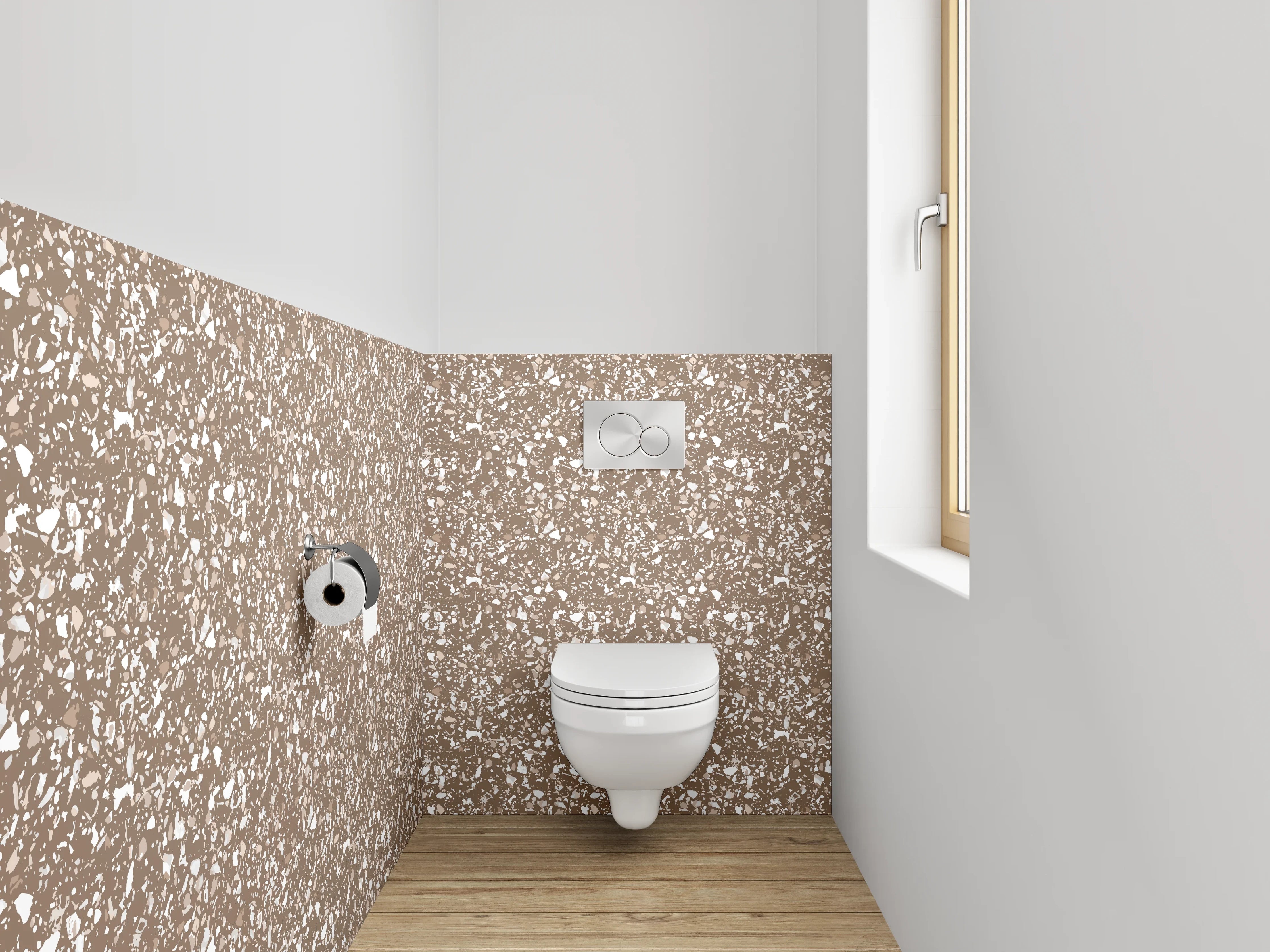 WC-Rückwand - Florales Rankenmuster in Braun Weiß