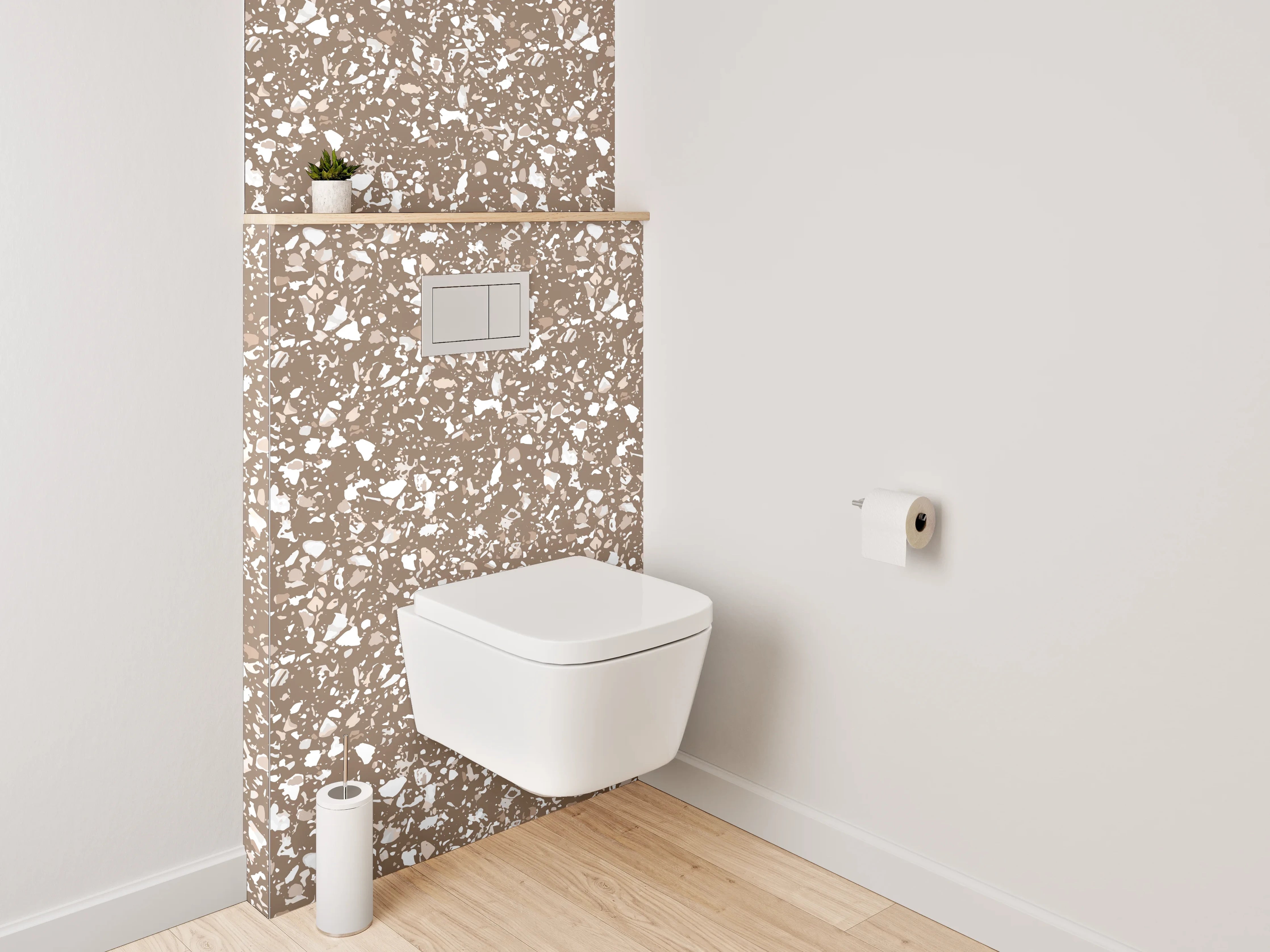 WC-Rückwand - Florales Rankenmuster in Braun Weiß