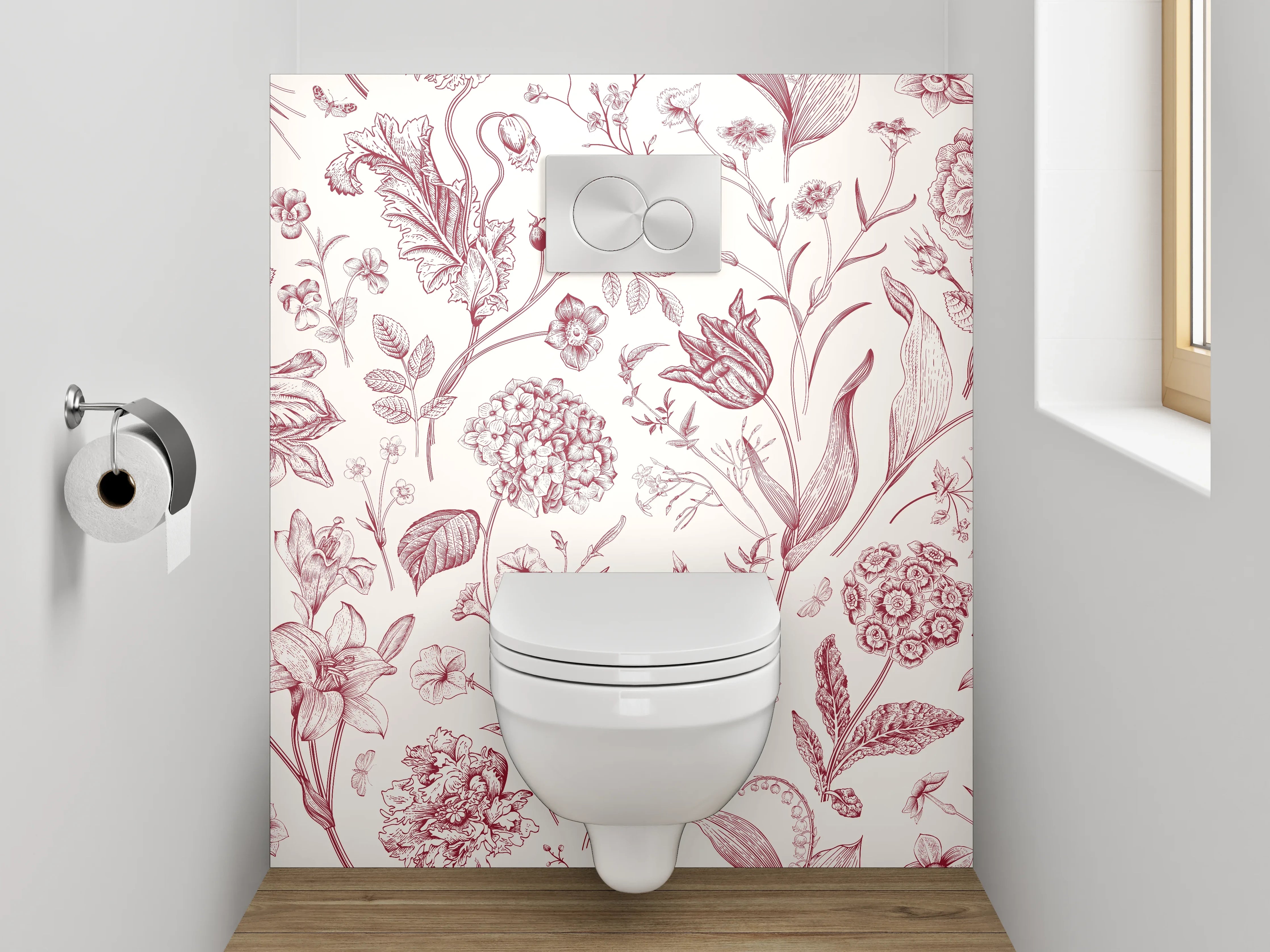 WC-Rückwand - Florales Rosenmuster Rosa Vintage