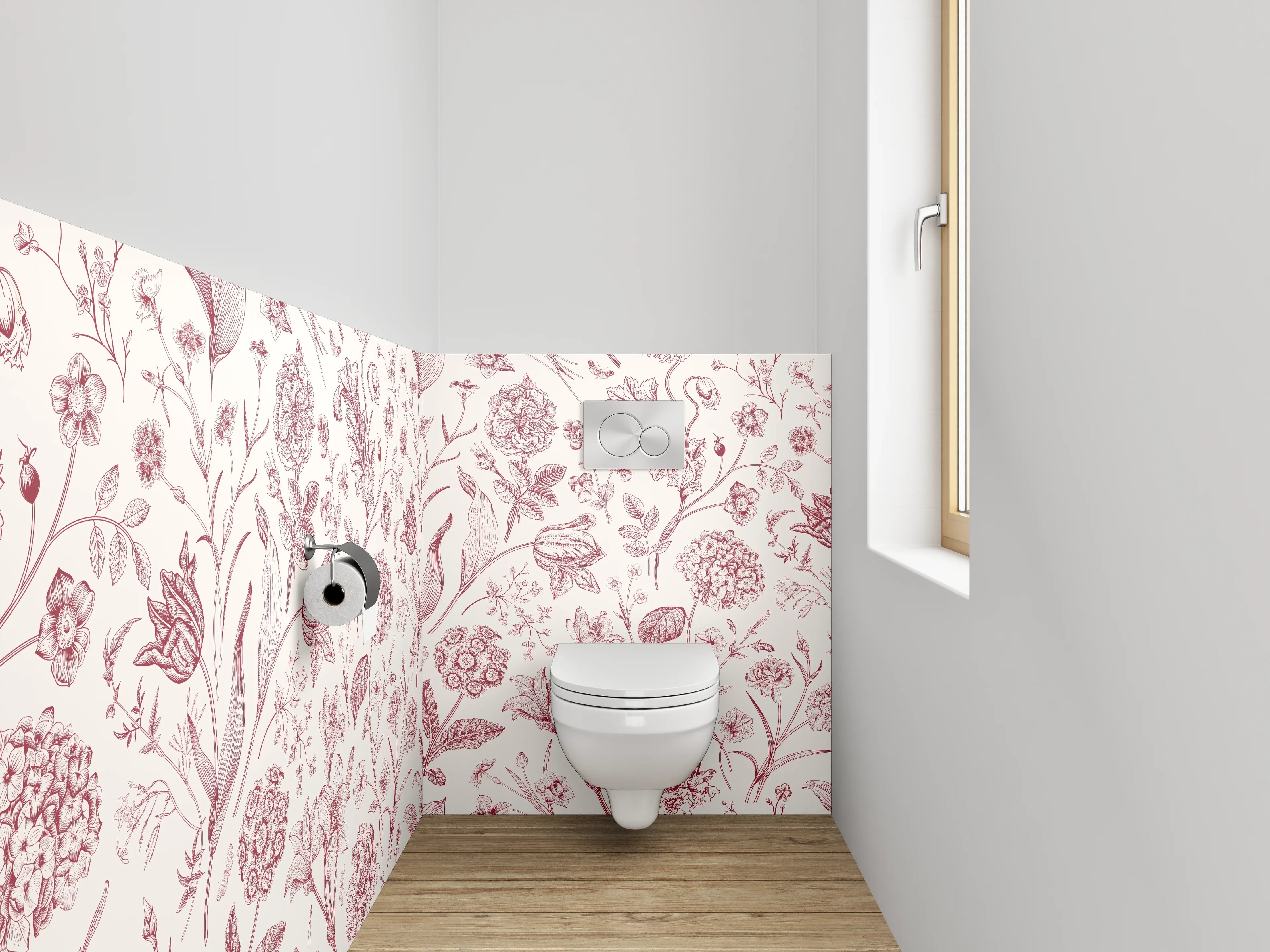 WC-Rückwand - Florales Rosenmuster Rosa Vintage