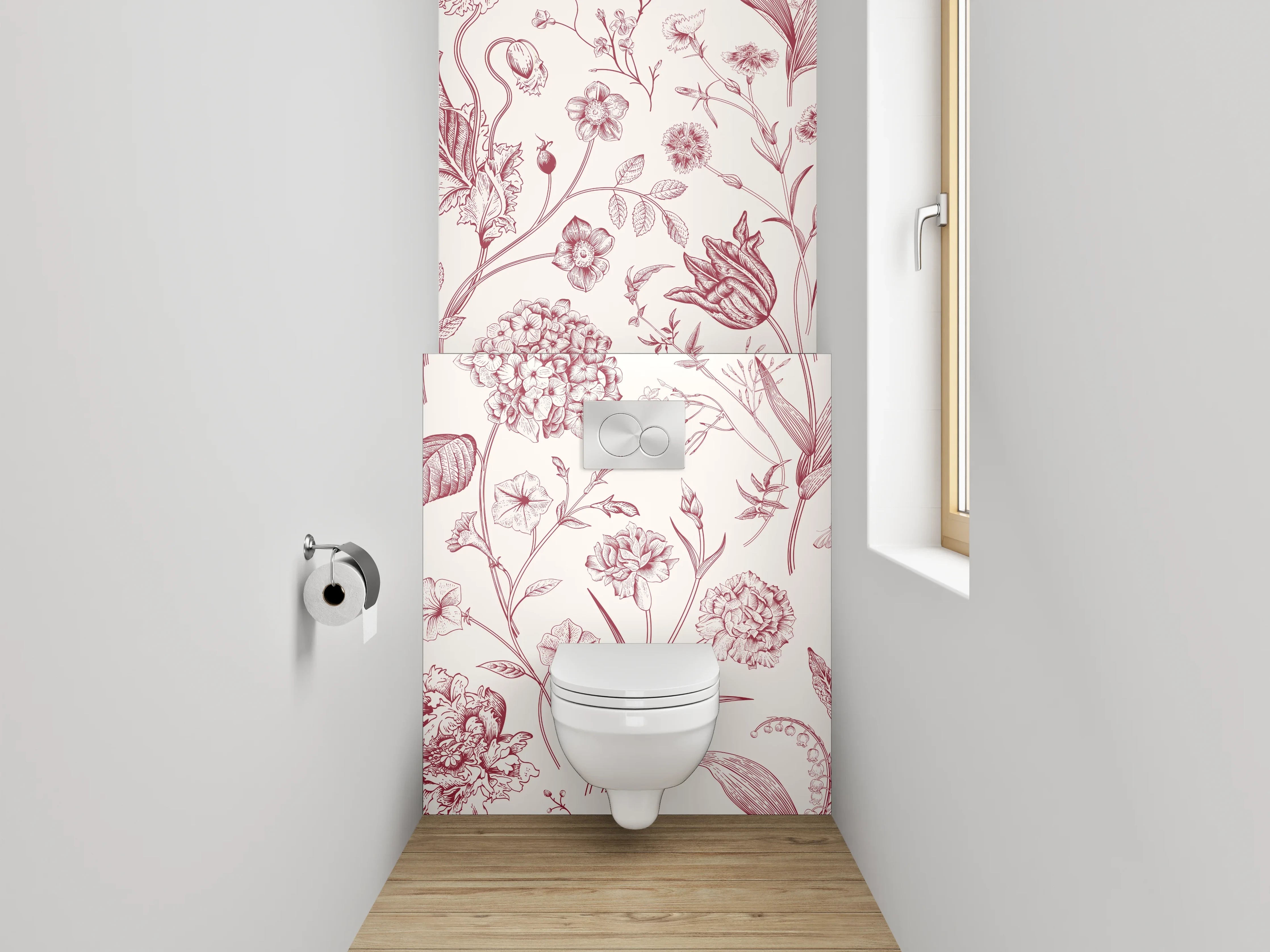 WC-Rückwand - Florales Rosenmuster Rosa Vintage
