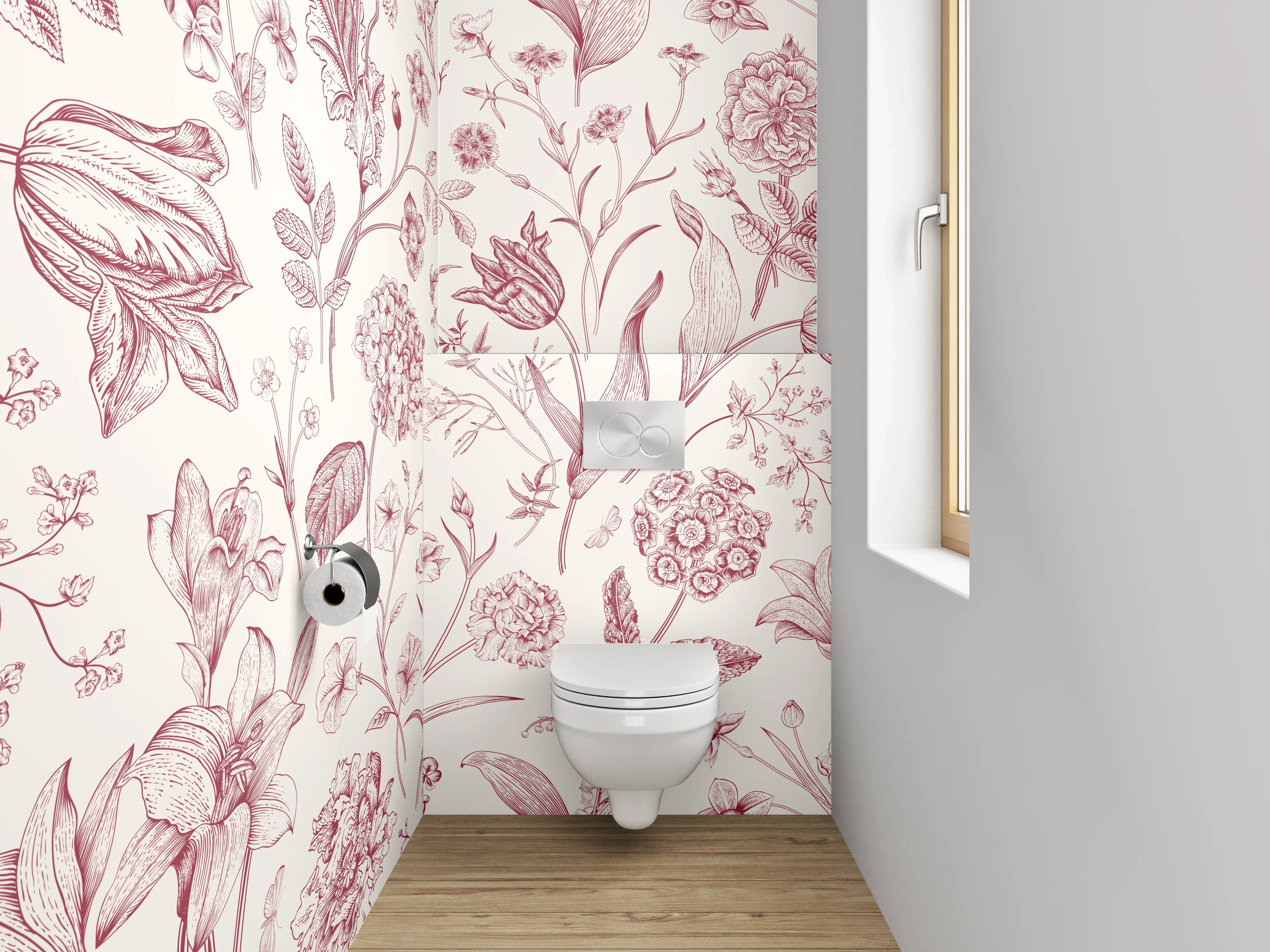 WC-Rückwand - Florales Rosenmuster Rosa Vintage