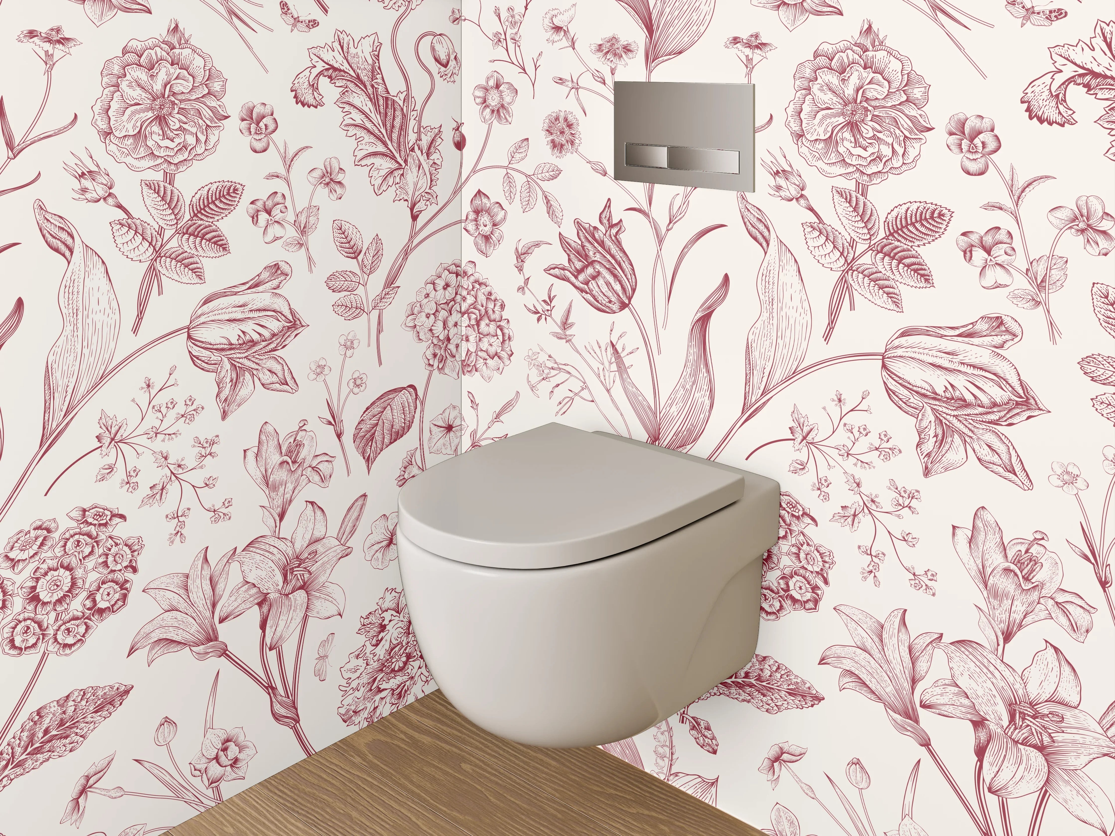 WC-Rückwand - Florales Rosenmuster Rosa Vintage