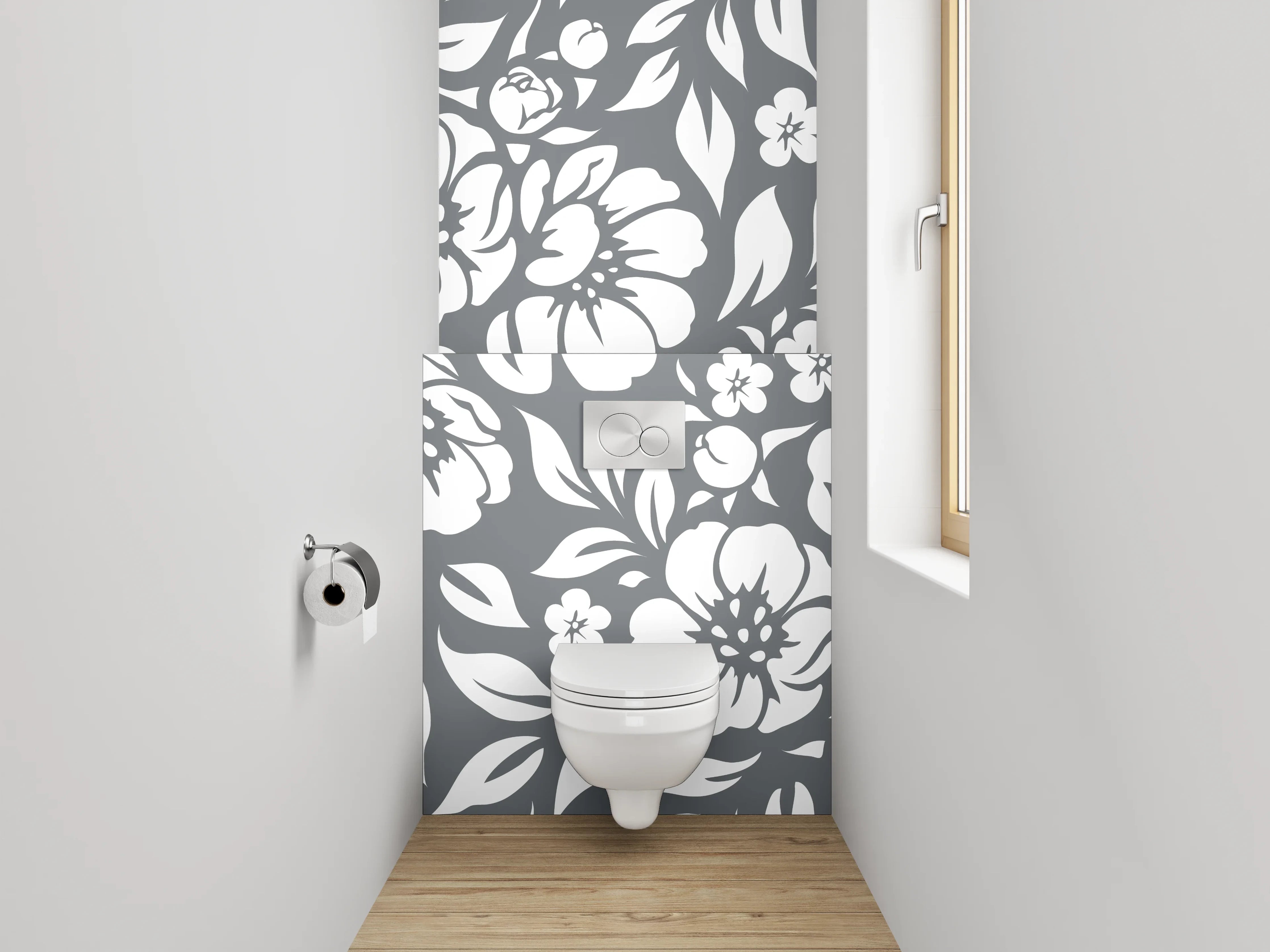 WC-Rückwand - Florales Schwarz-Weiß Blumenmuster