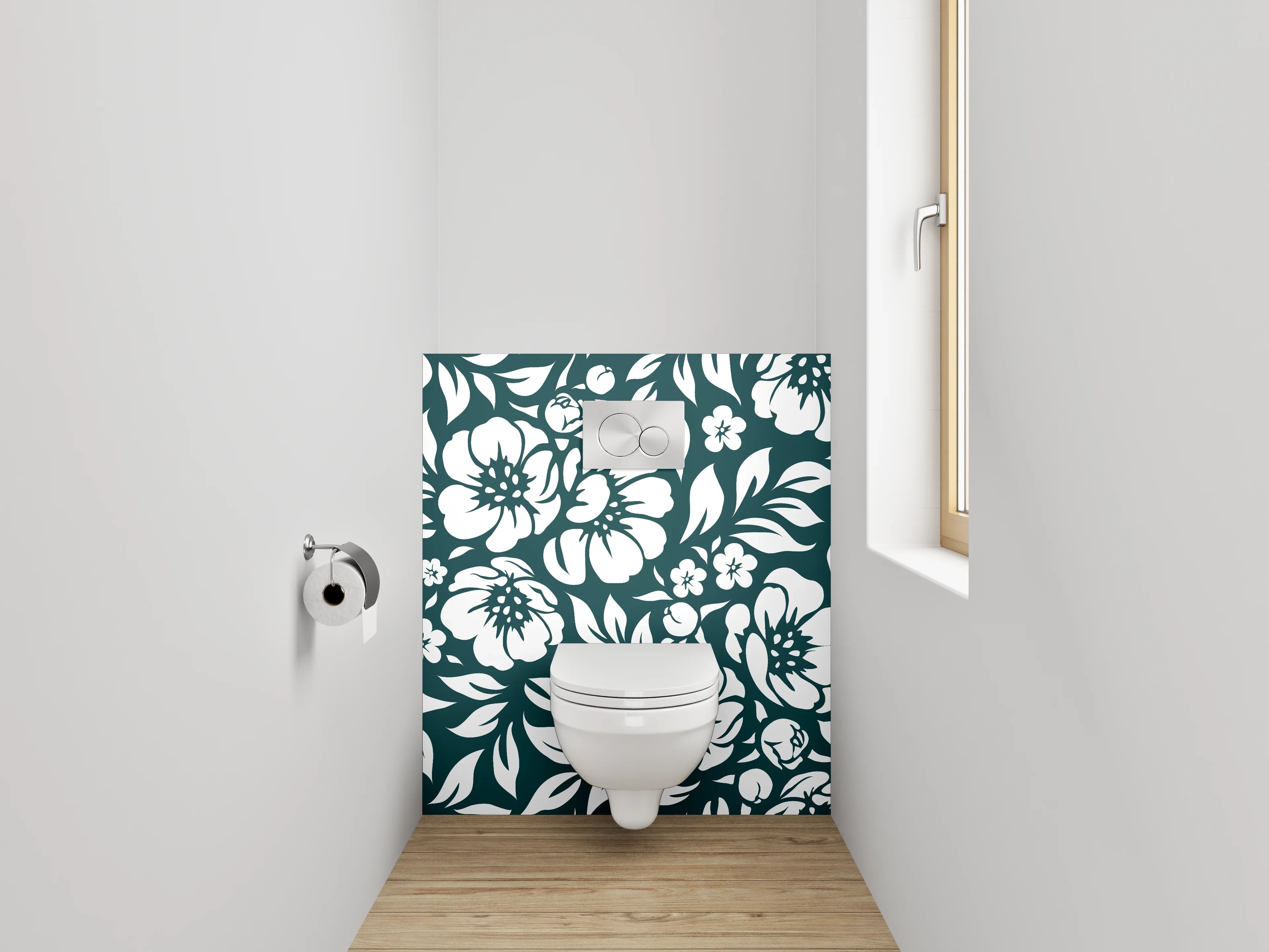 WC-Rückwand - Florales Schwarz-Weiß Muster Design