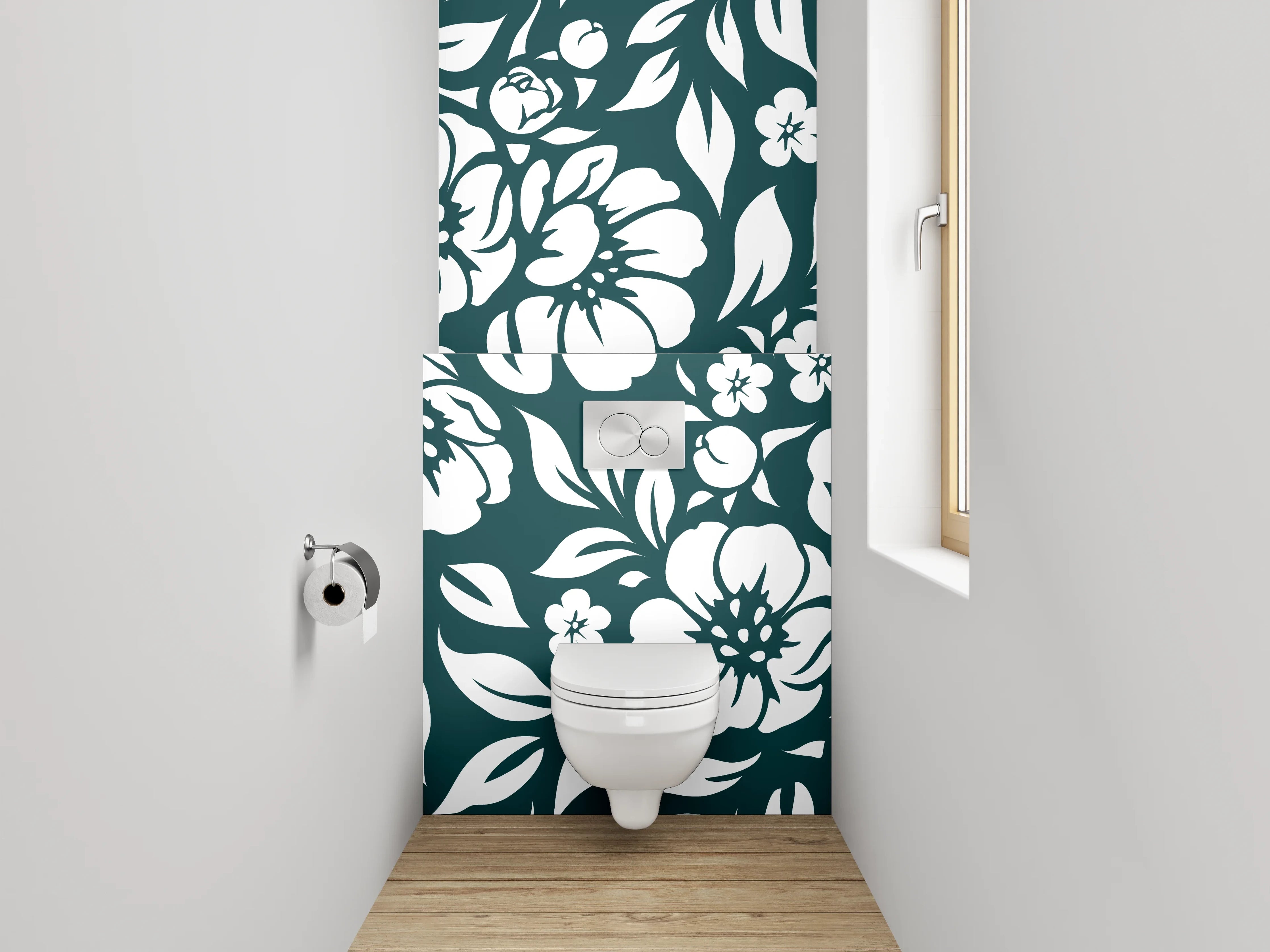 WC-Rückwand - Florales Schwarz-Weiß Muster Design