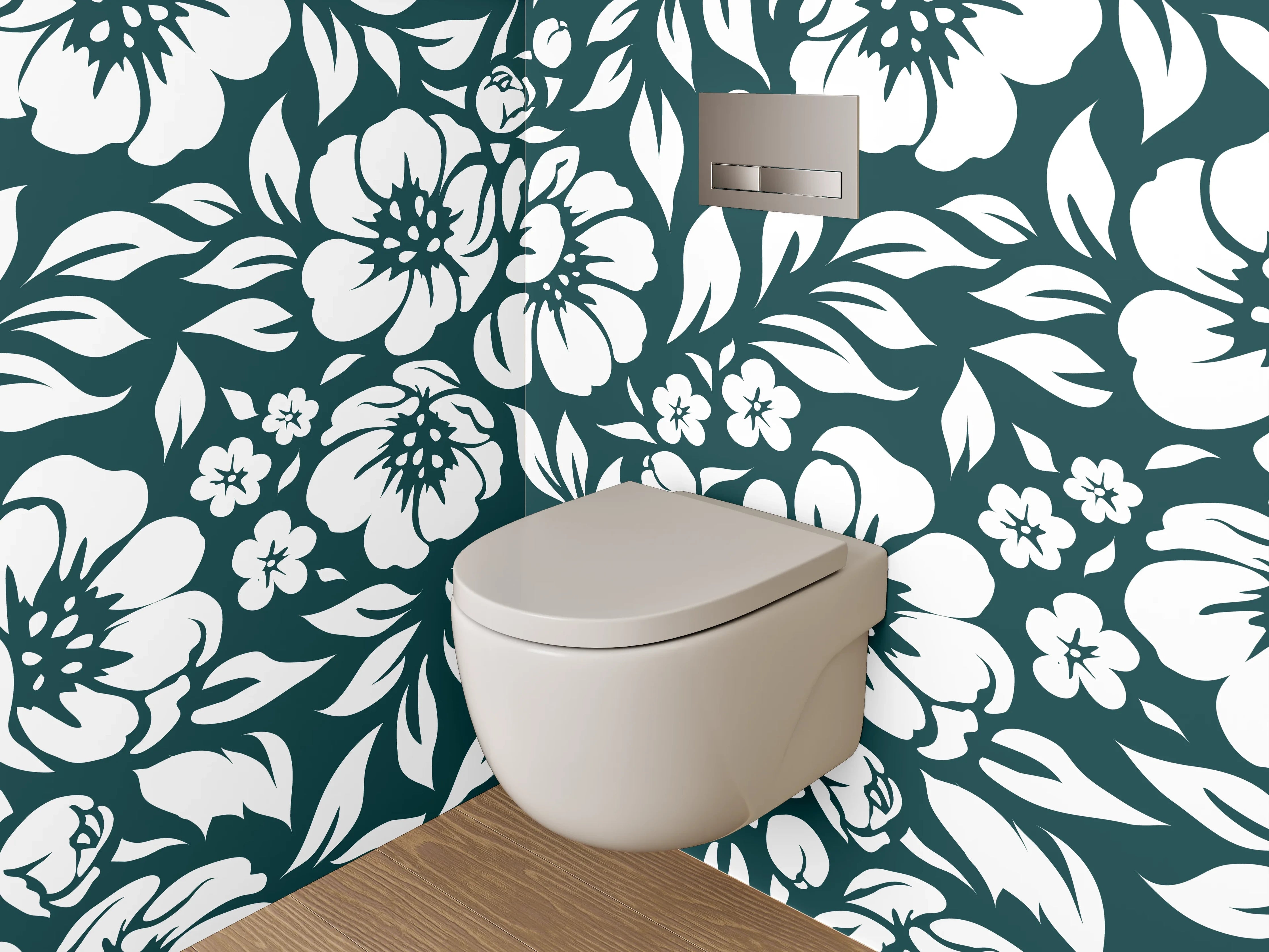 WC-Rückwand - Florales Schwarz-Weiß Muster Design