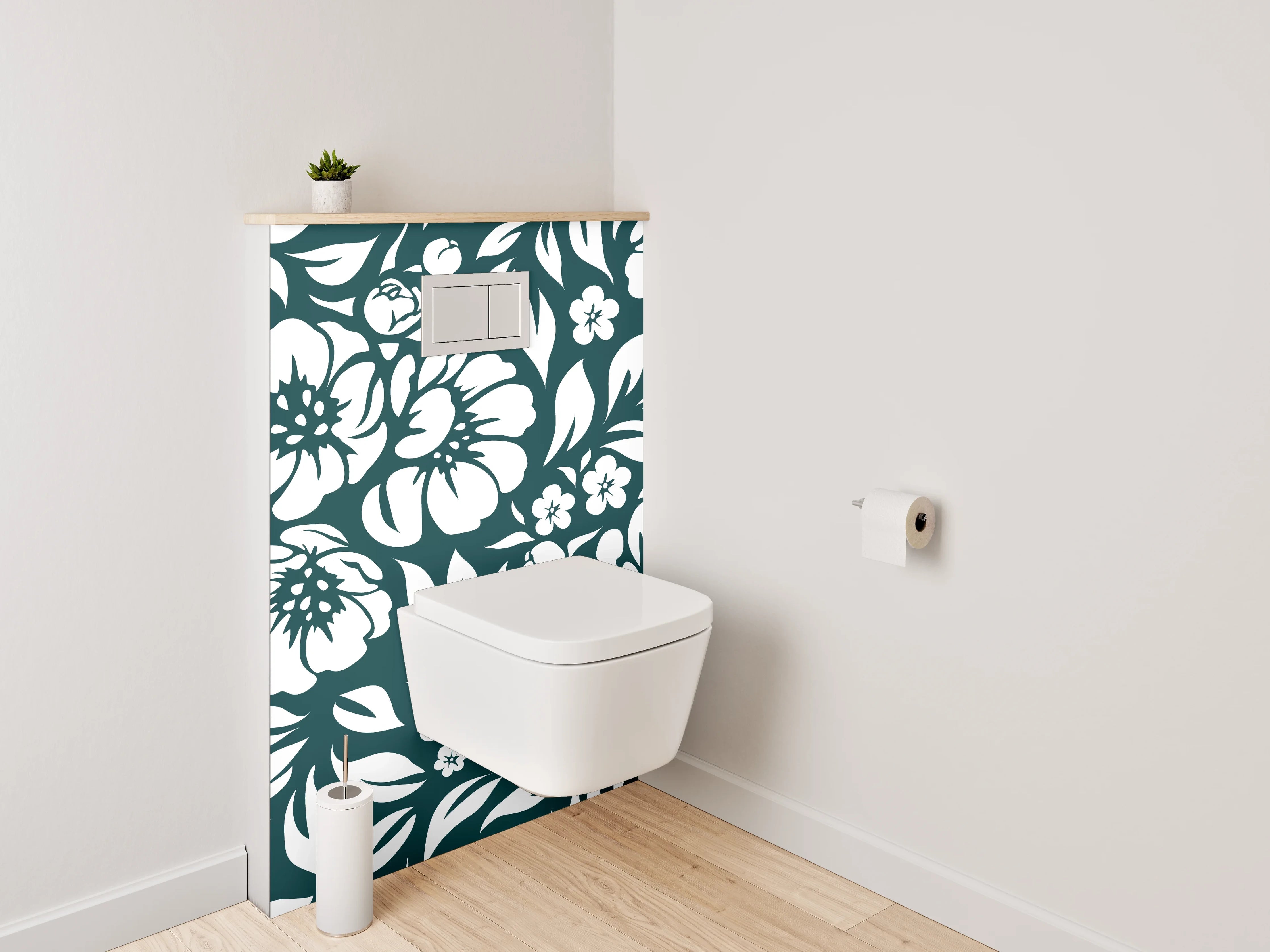 WC-Rückwand - Florales Schwarz-Weiß Muster Design