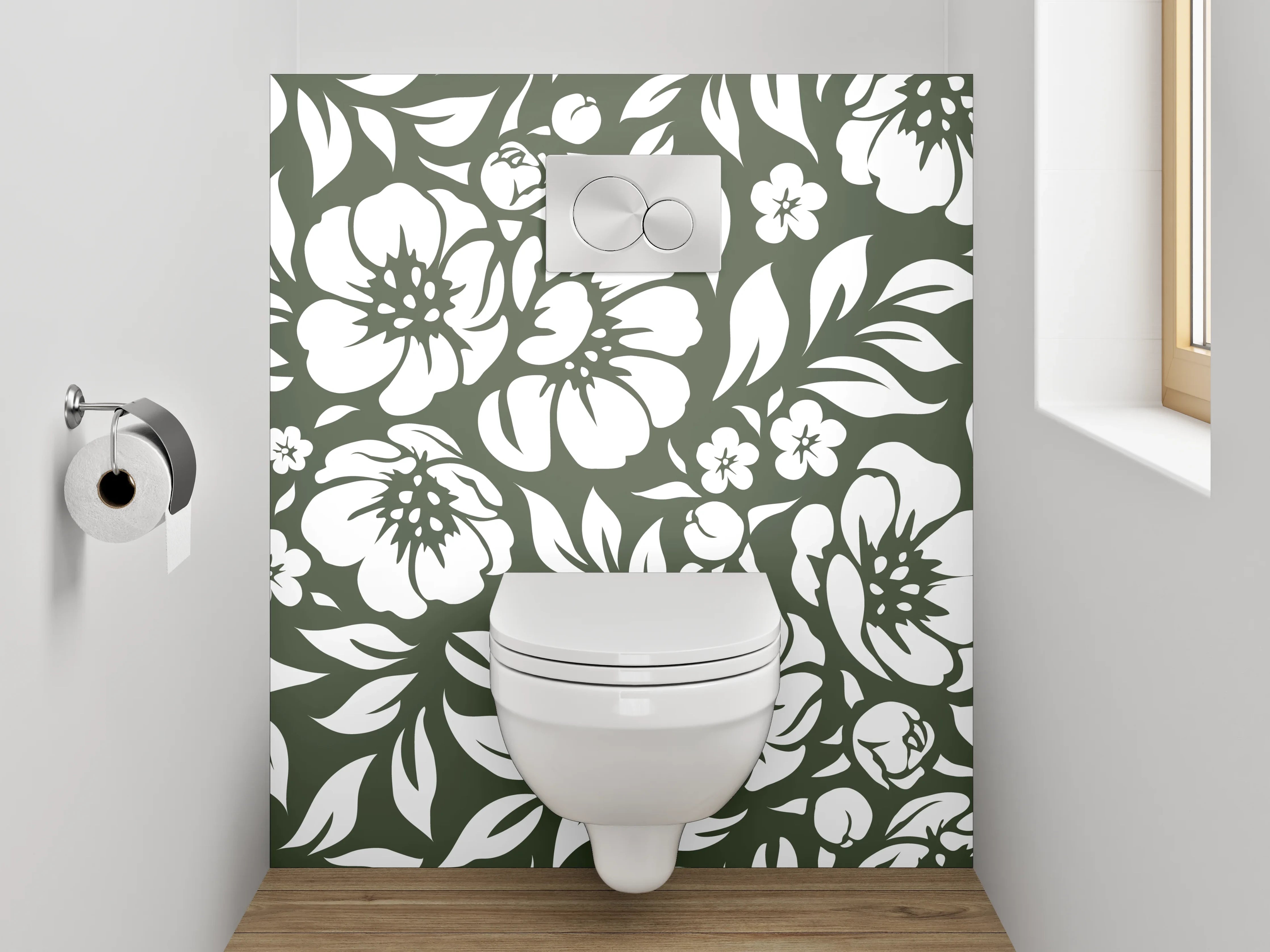 WC-Rückwand - Florales Schwarz-Weiß-Muster