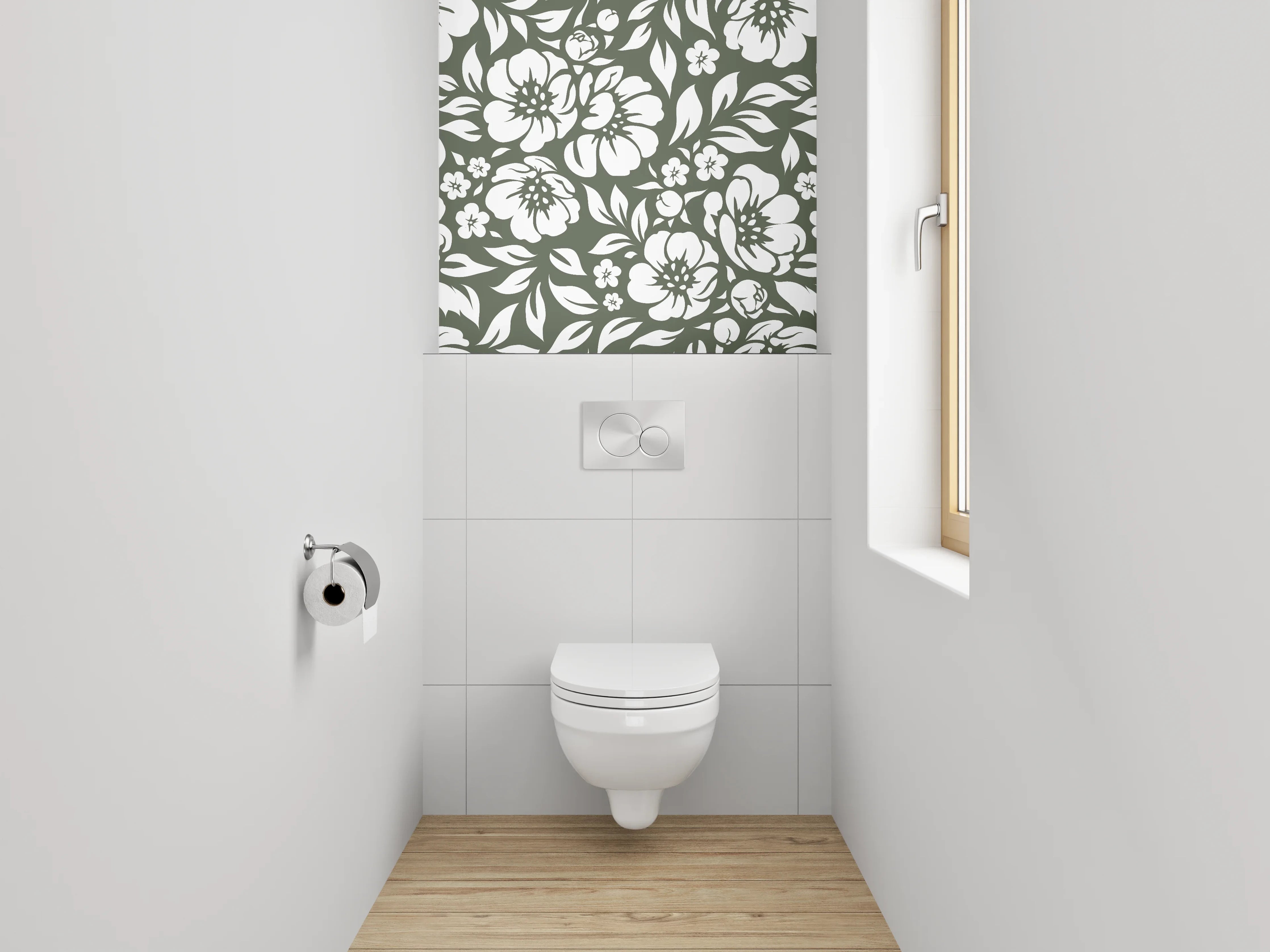 WC-Rückwand - Florales Schwarz-Weiß-Muster