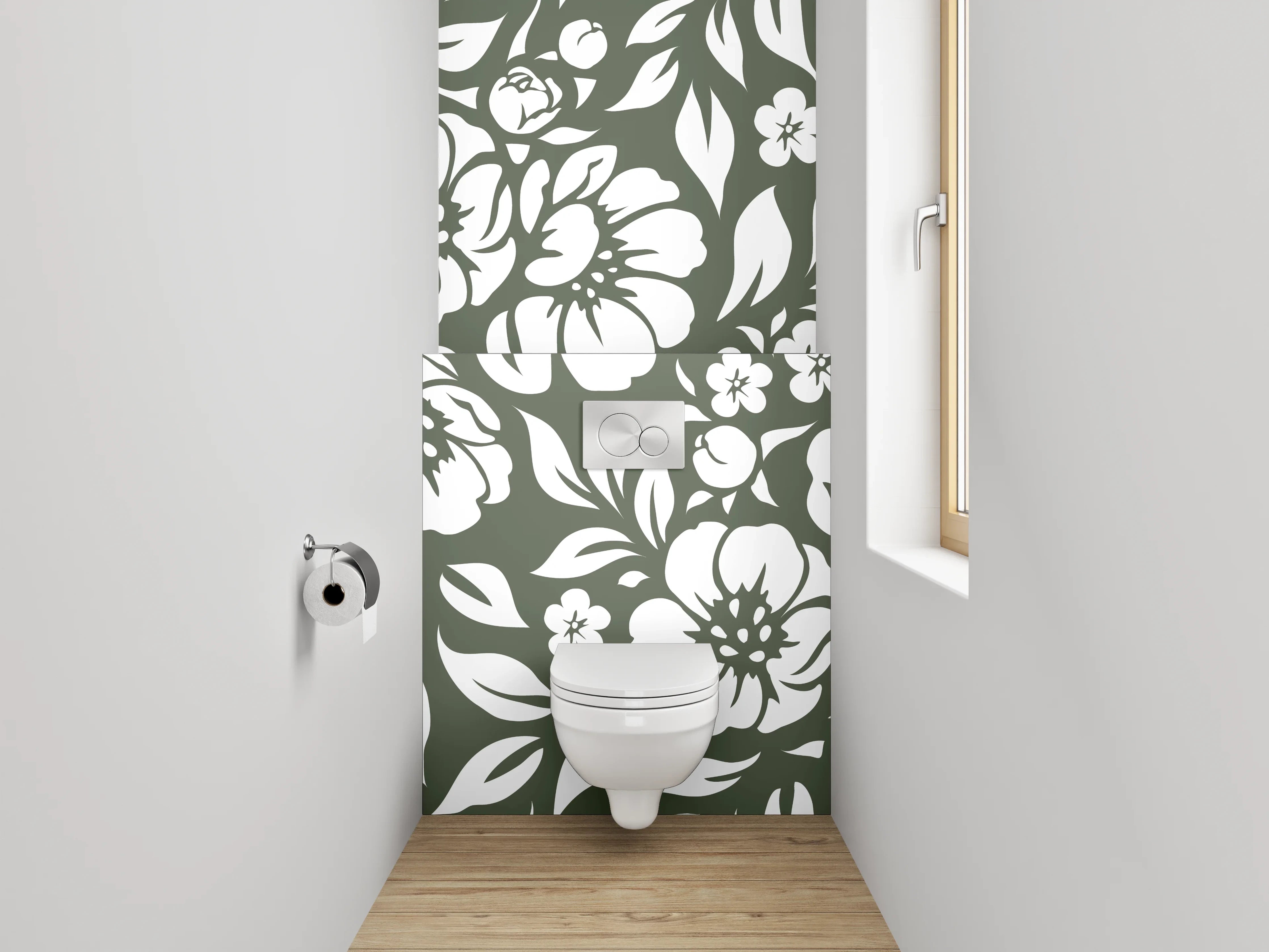 WC-Rückwand - Florales Schwarz-Weiß-Muster