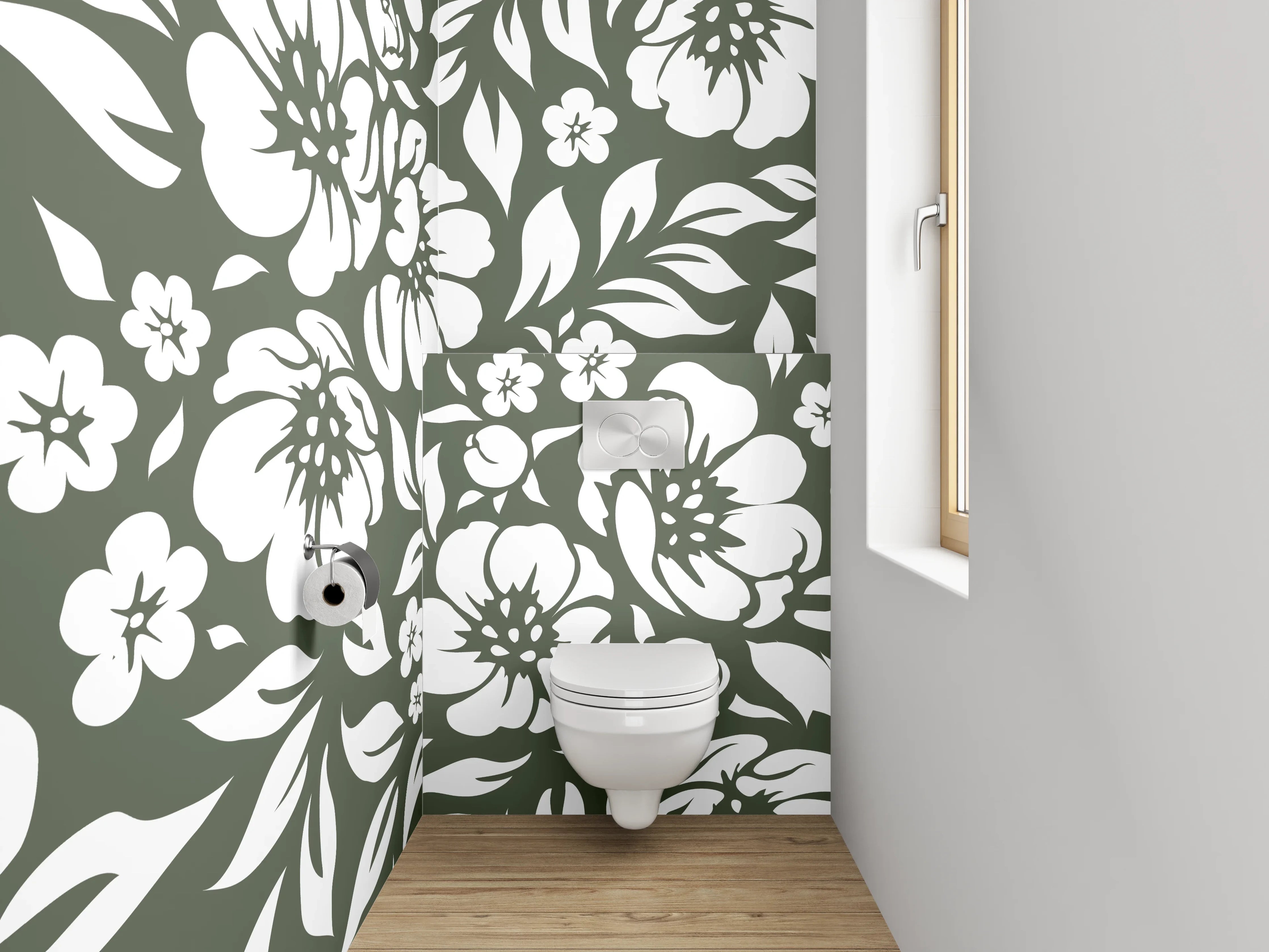 WC-Rückwand - Florales Schwarz-Weiß-Muster