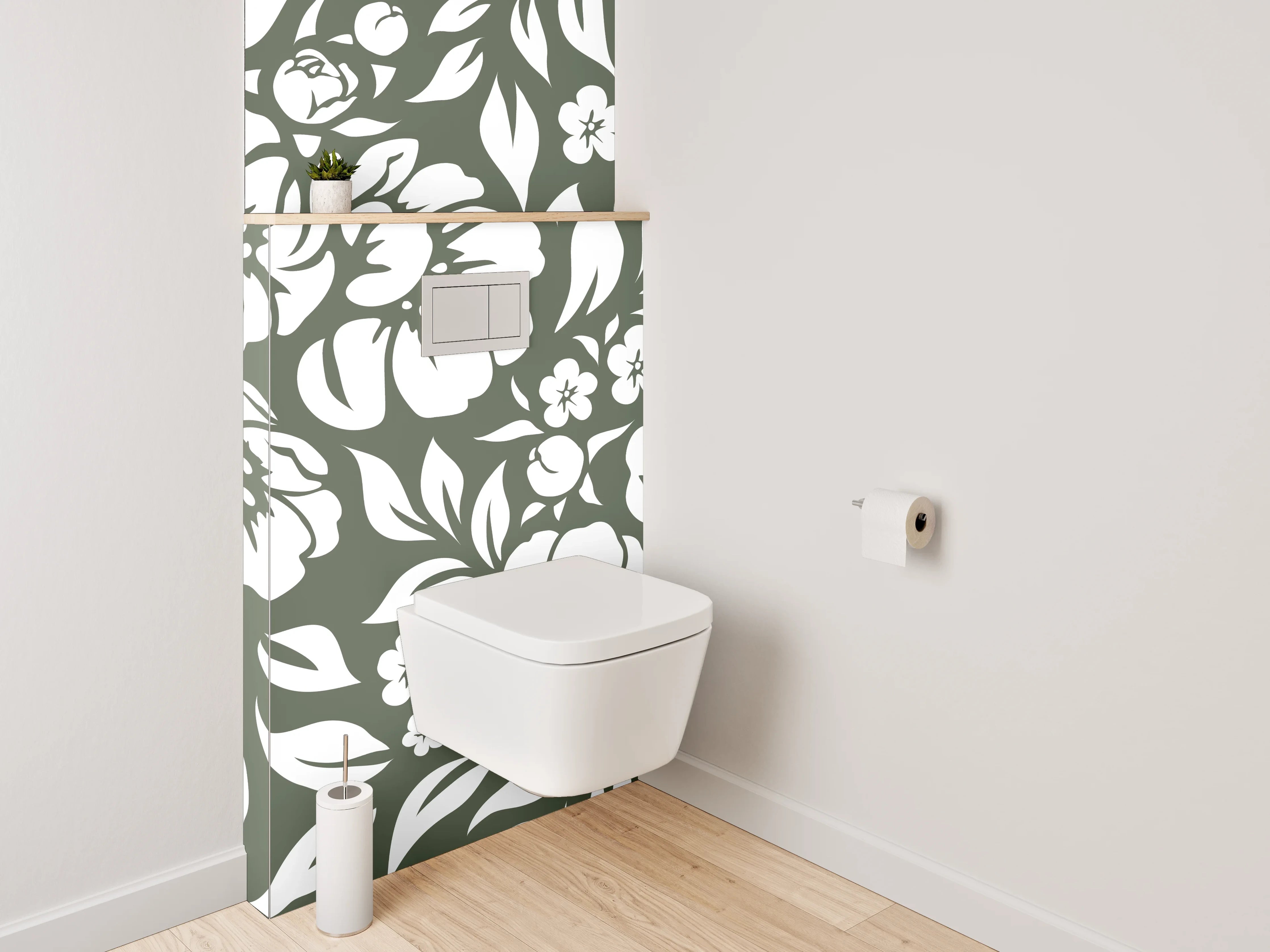 WC-Rückwand - Florales Schwarz-Weiß-Muster