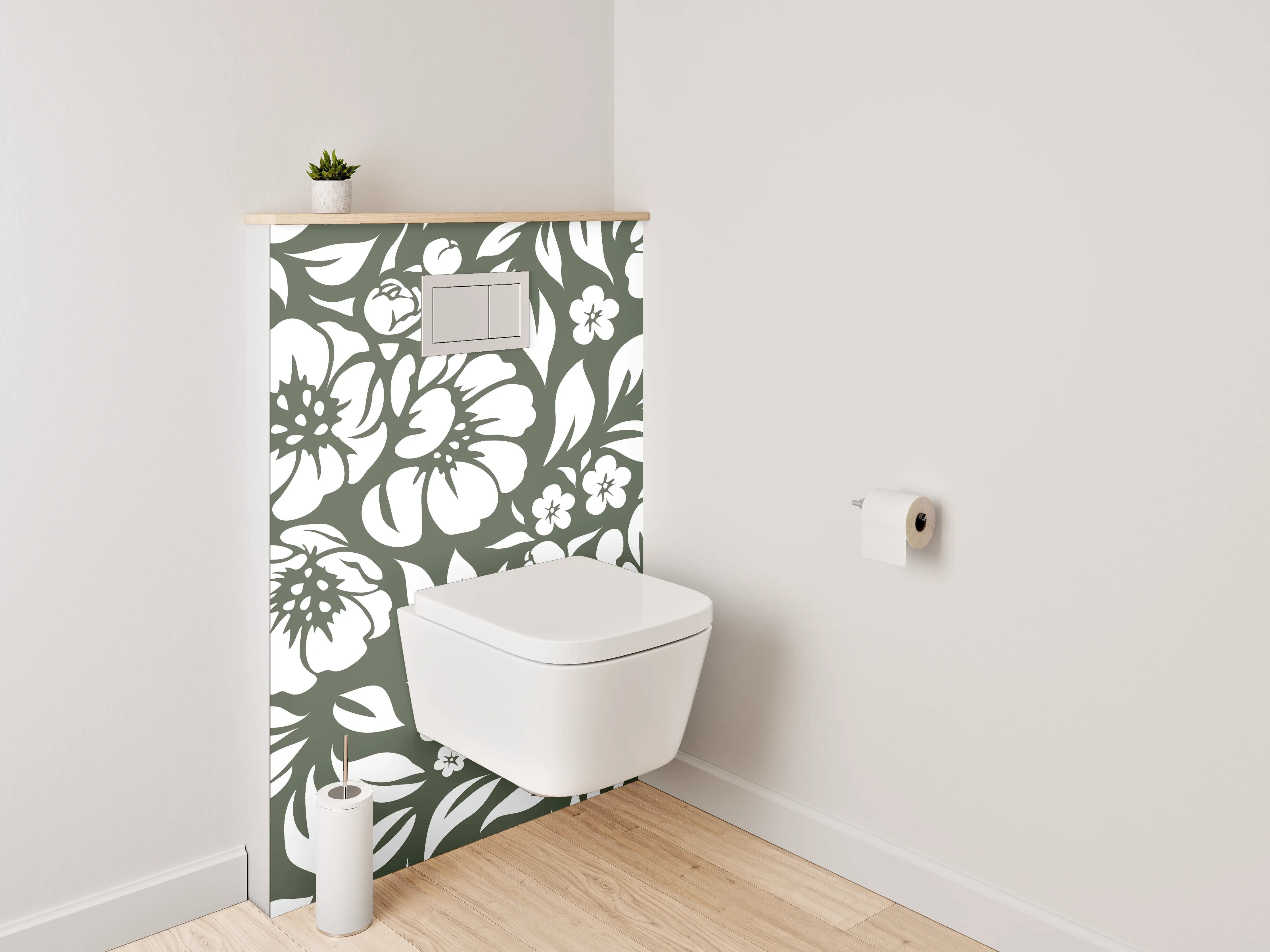 WC-Rückwand - Florales Schwarz-Weiß-Muster