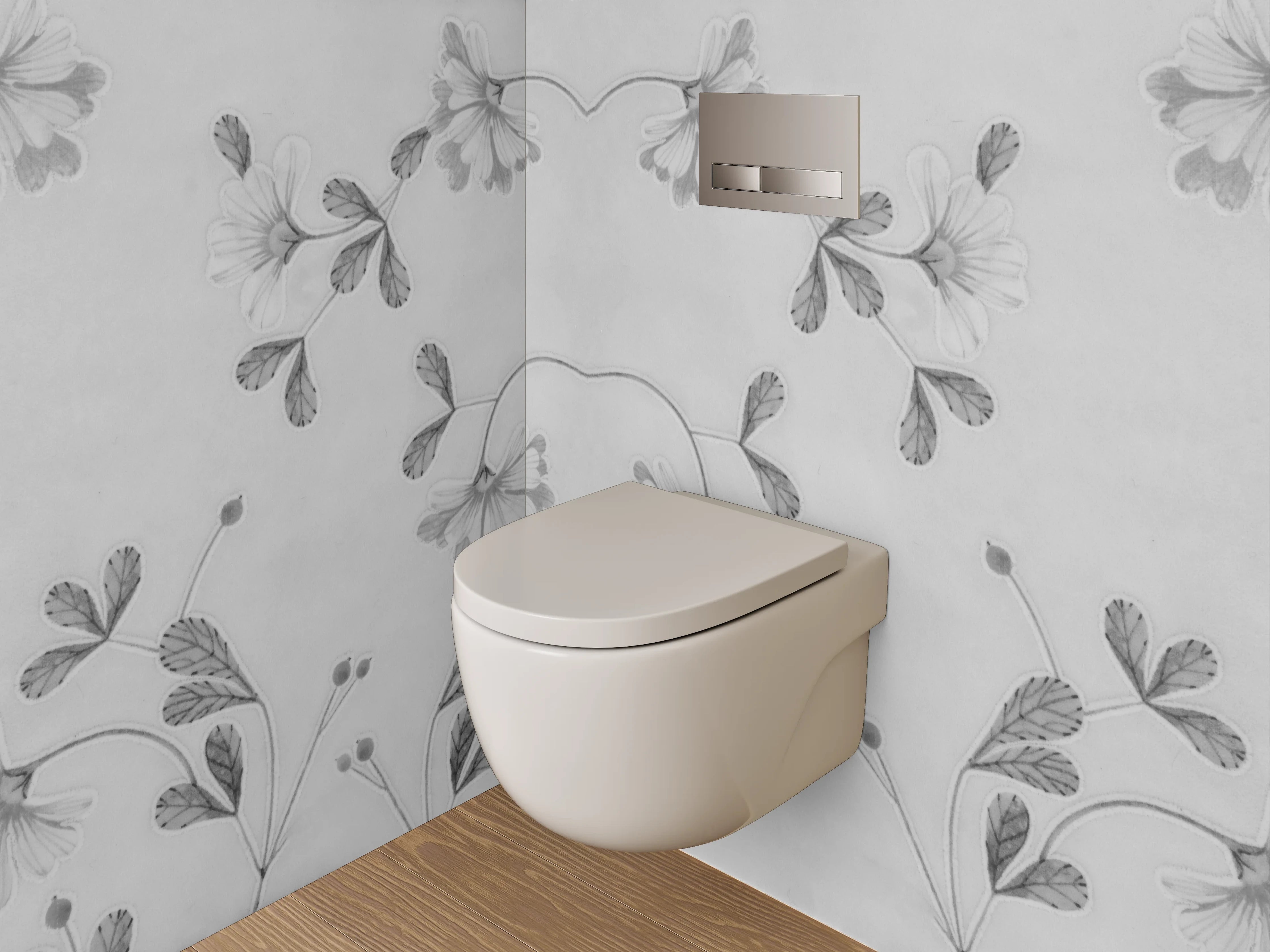 WC-Rückwand - Florales Schwarz-Weiß Muster auf Grau