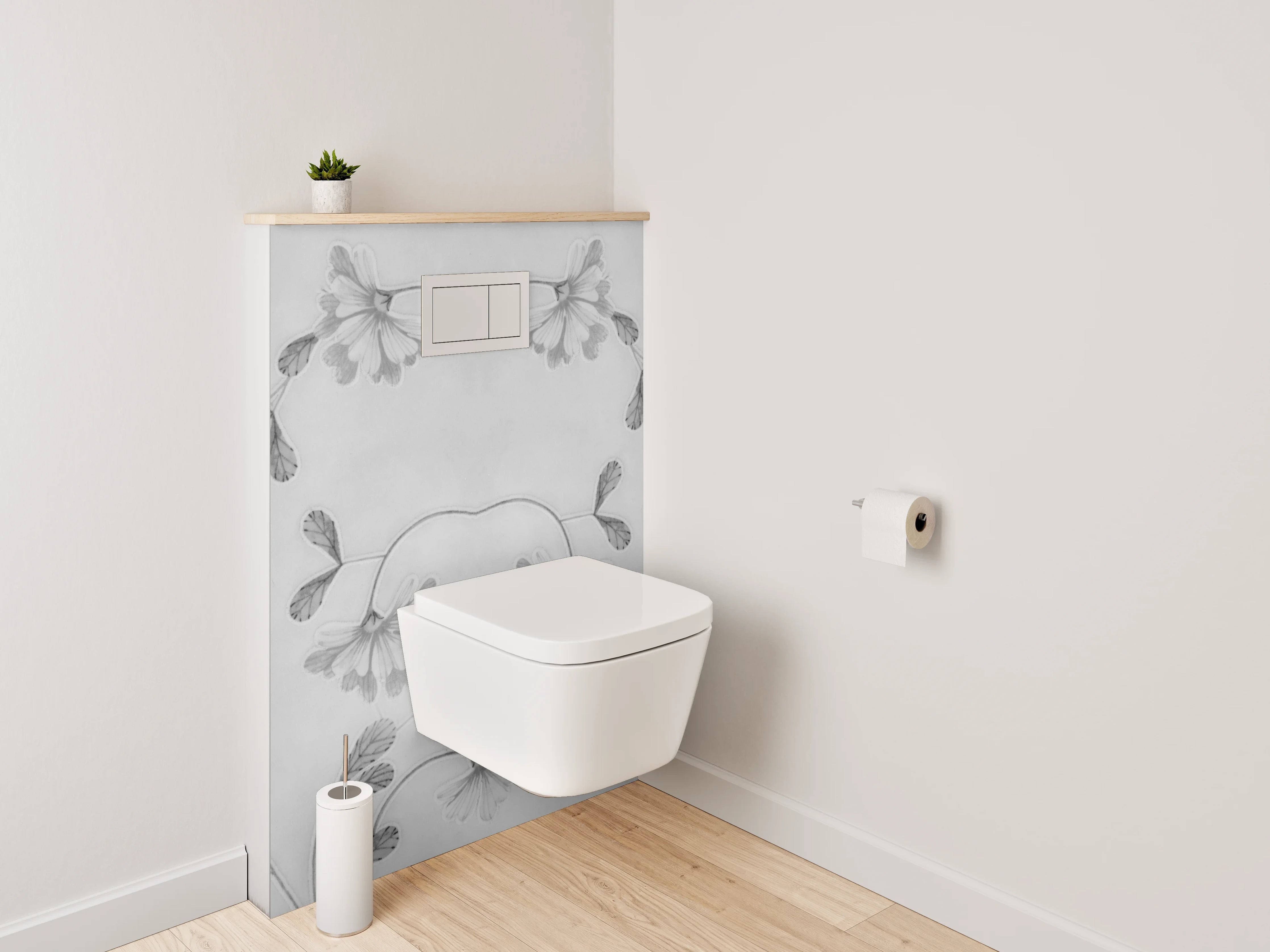 WC-Rückwand - Florales Schwarz-Weiß Muster auf Grau