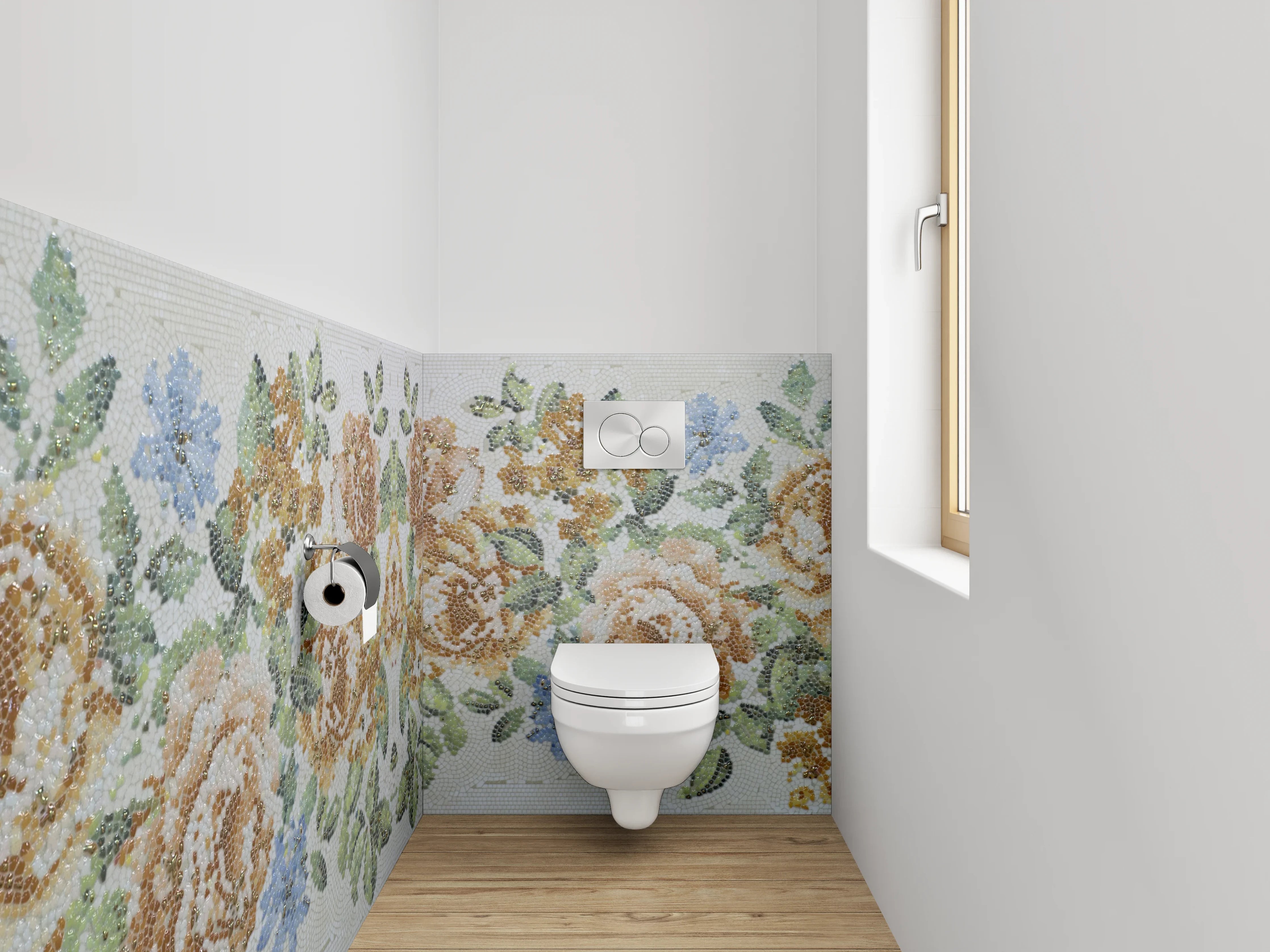 WC-Rückwand - Florales Vintage-Blumenmuster Bunt
