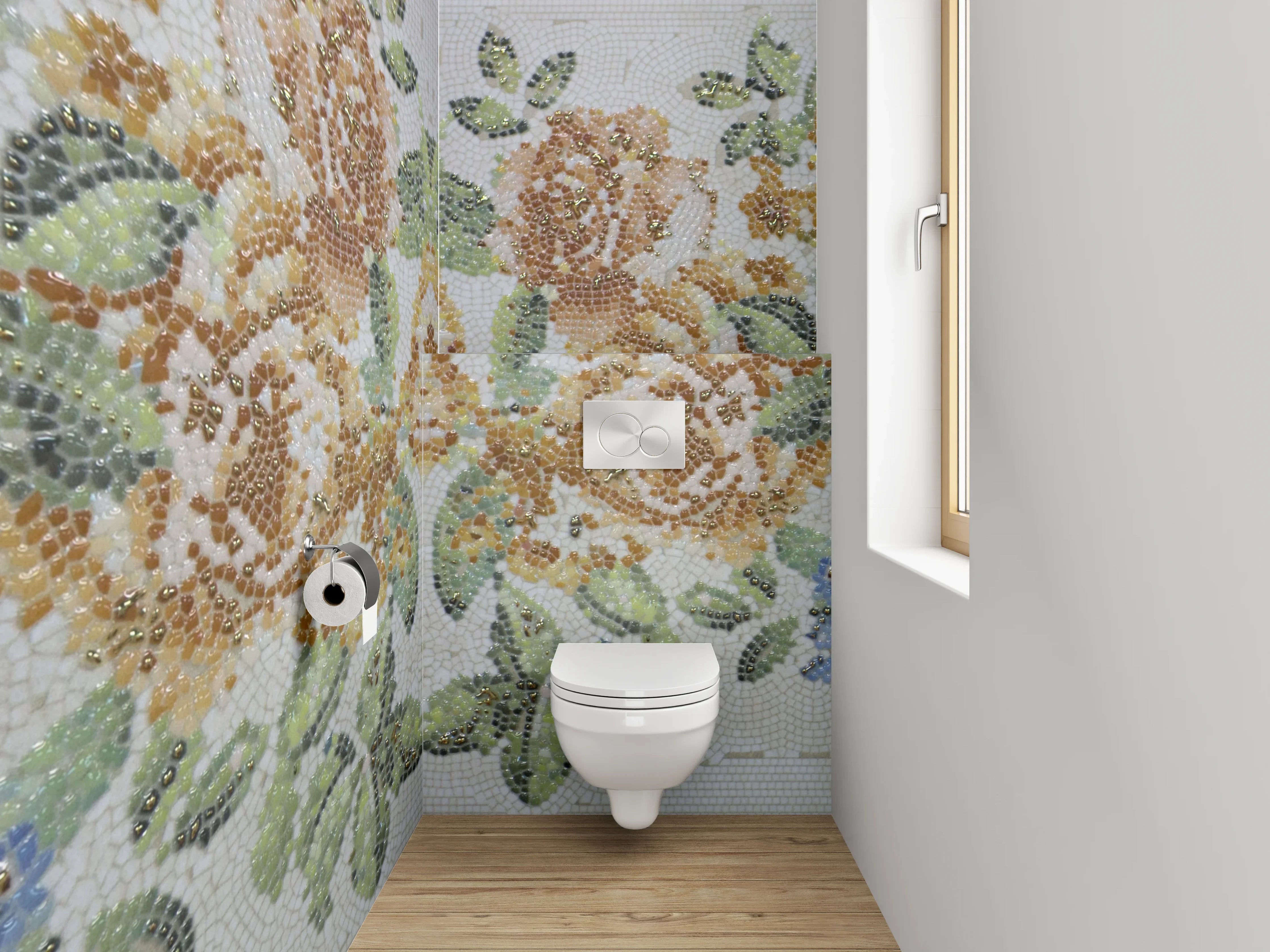 WC-Rückwand - Florales Vintage-Blumenmuster Bunt