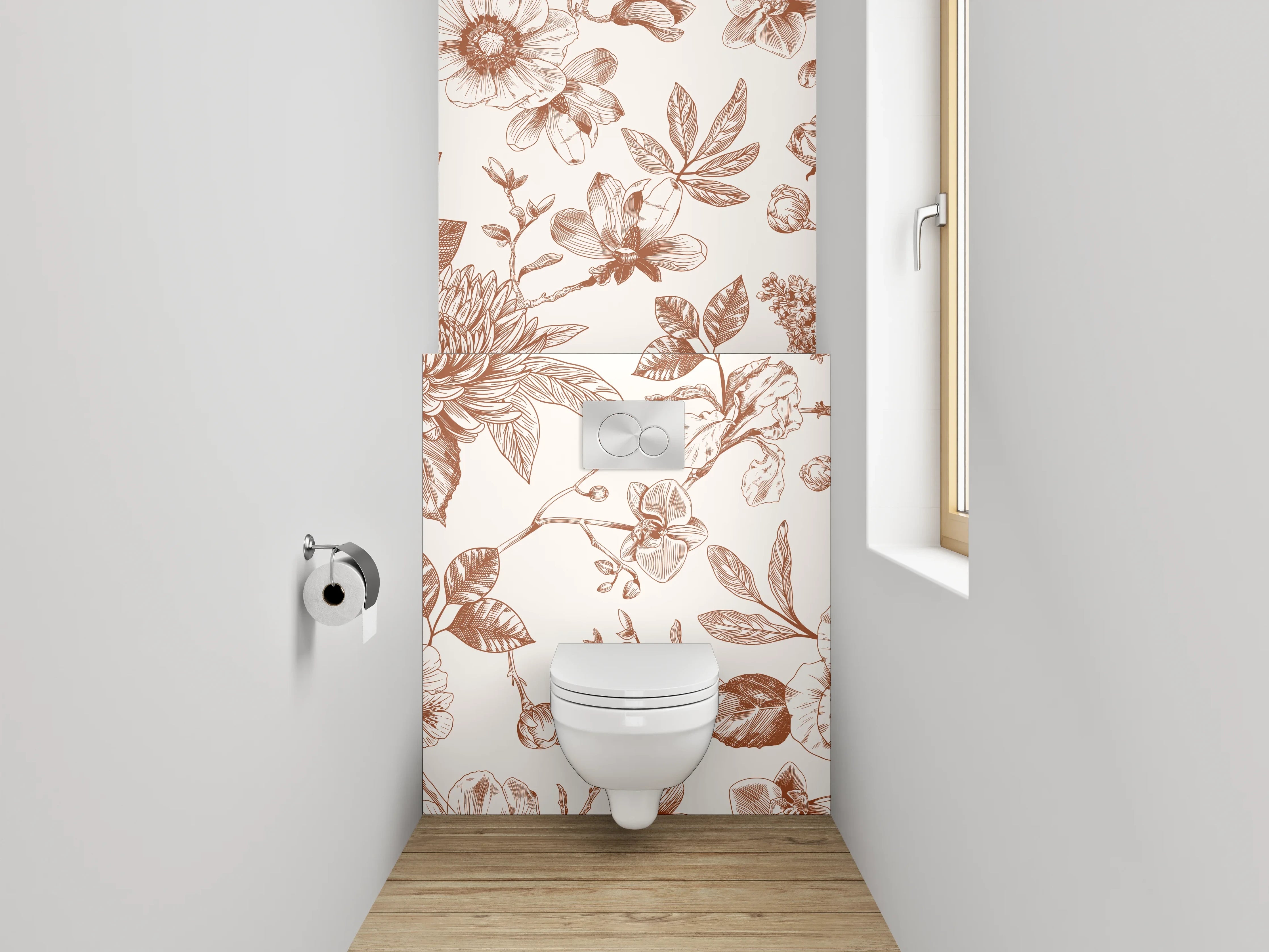 WC-Rückwand - Florales Vintage Blumenmuster in Beige-Braun