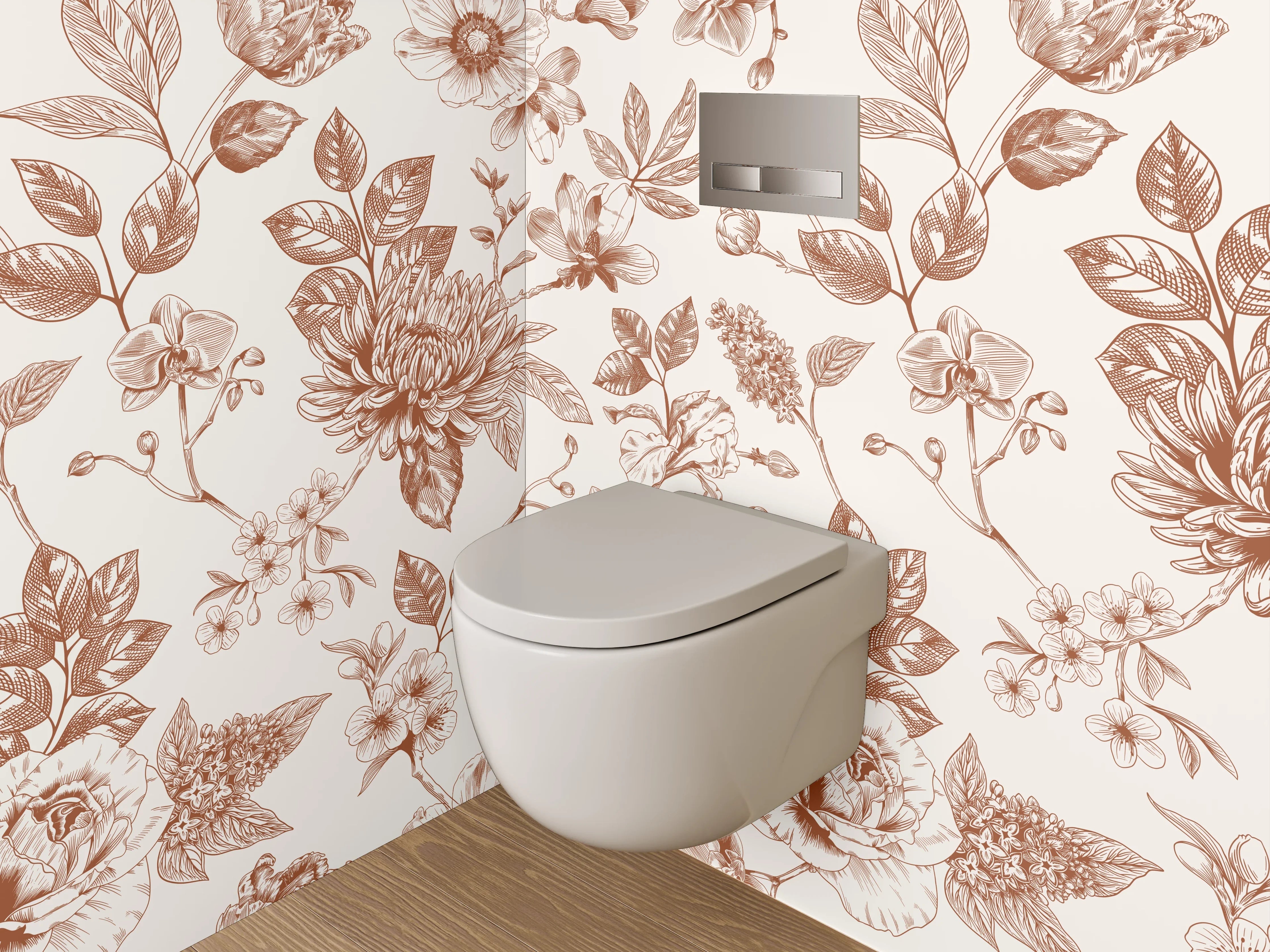 WC-Rückwand - Florales Vintage Blumenmuster in Beige-Braun