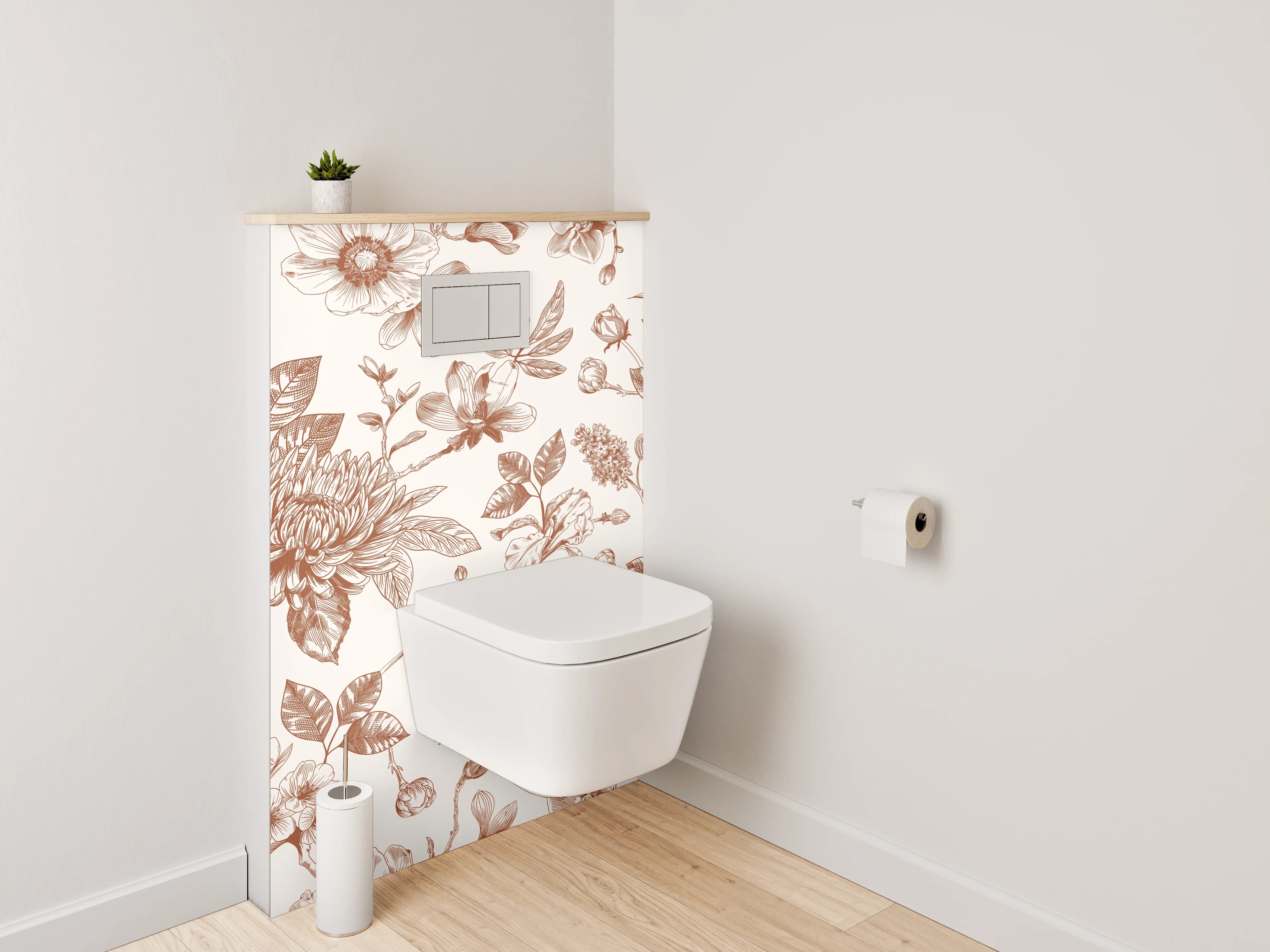 WC-Rückwand - Florales Vintage Blumenmuster in Beige-Braun