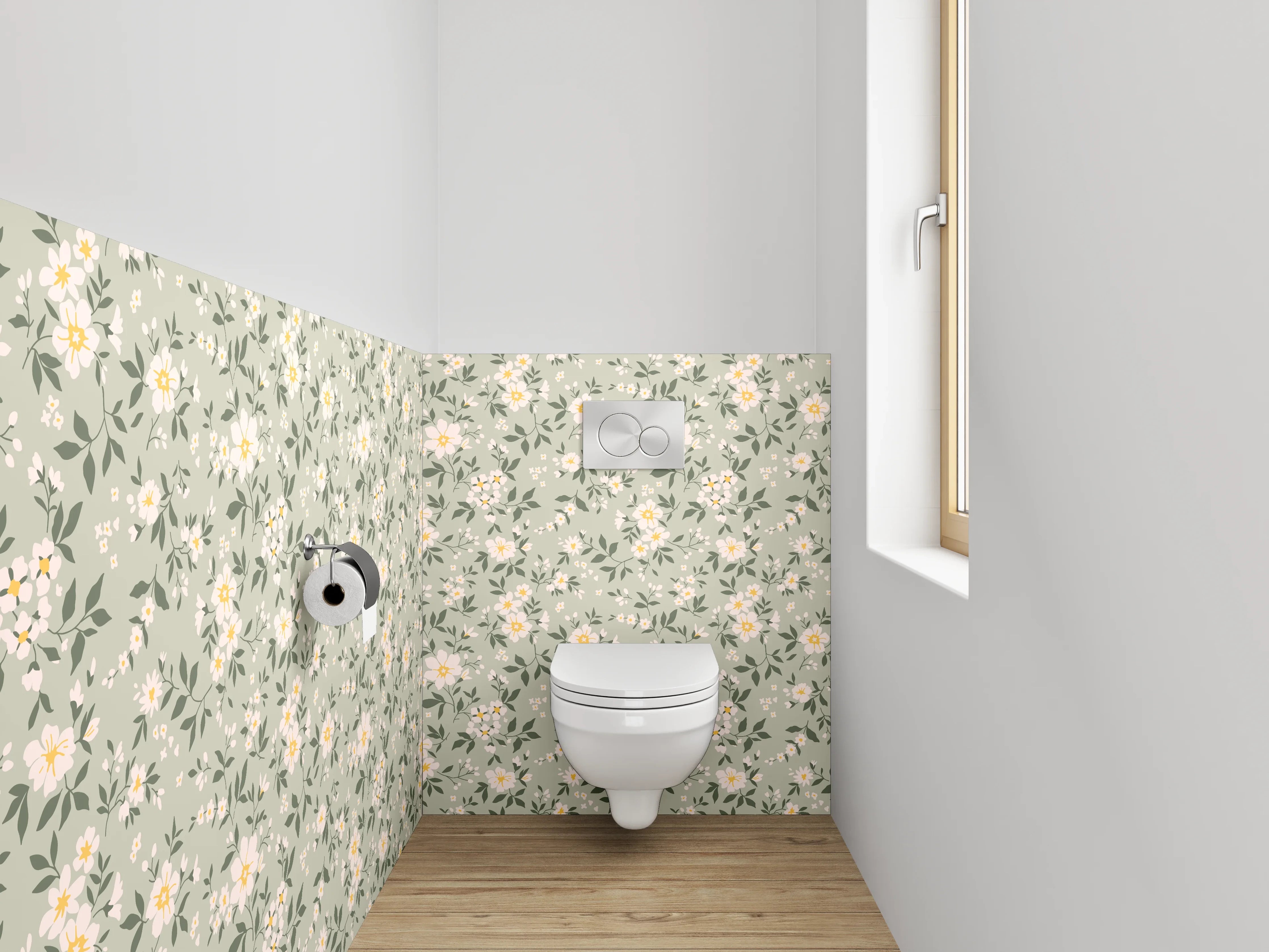 WC-Rückwand - Florales Vintage Muster Beige Grün