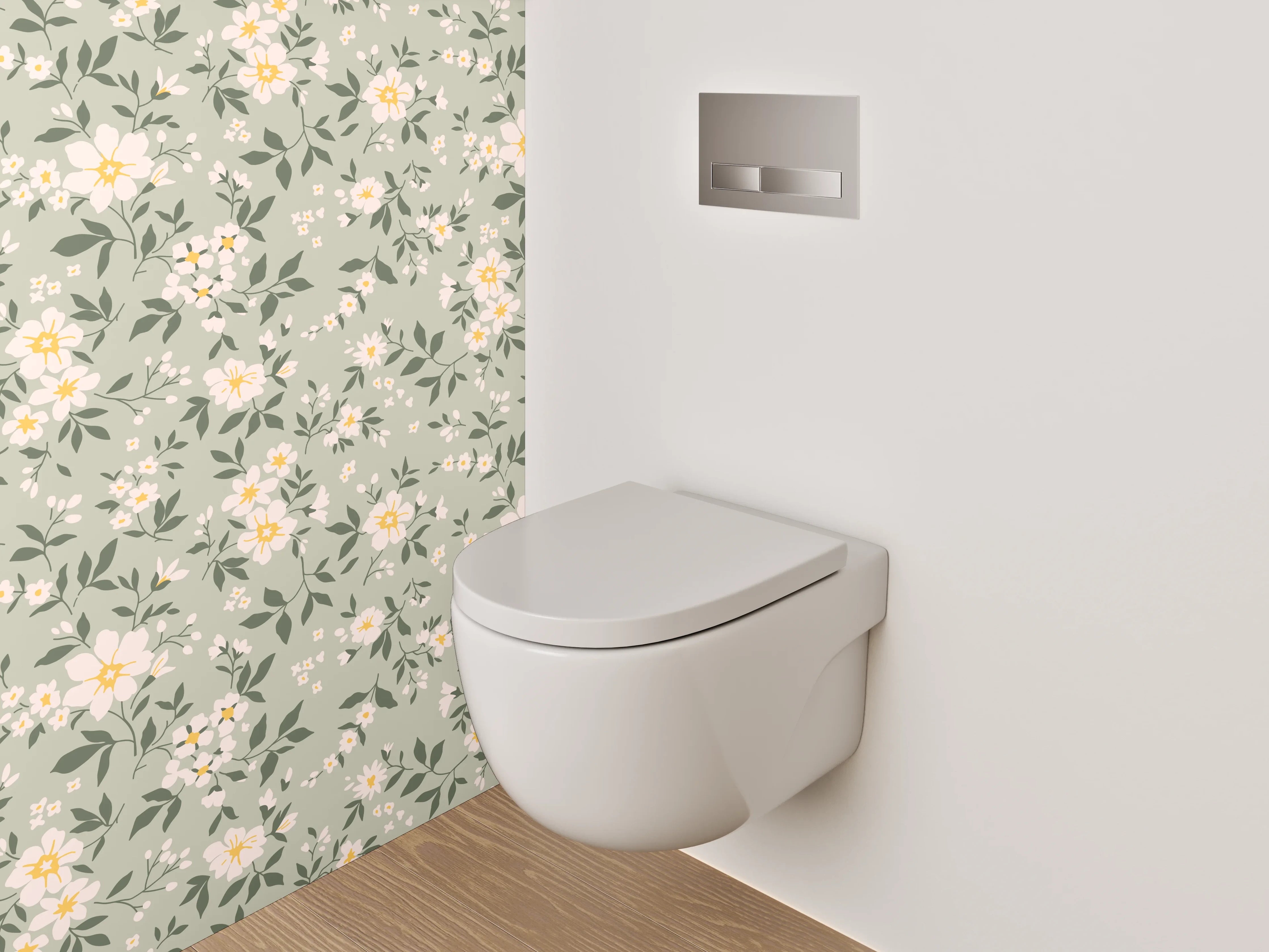 WC-Rückwand - Florales Vintage Muster Beige Grün