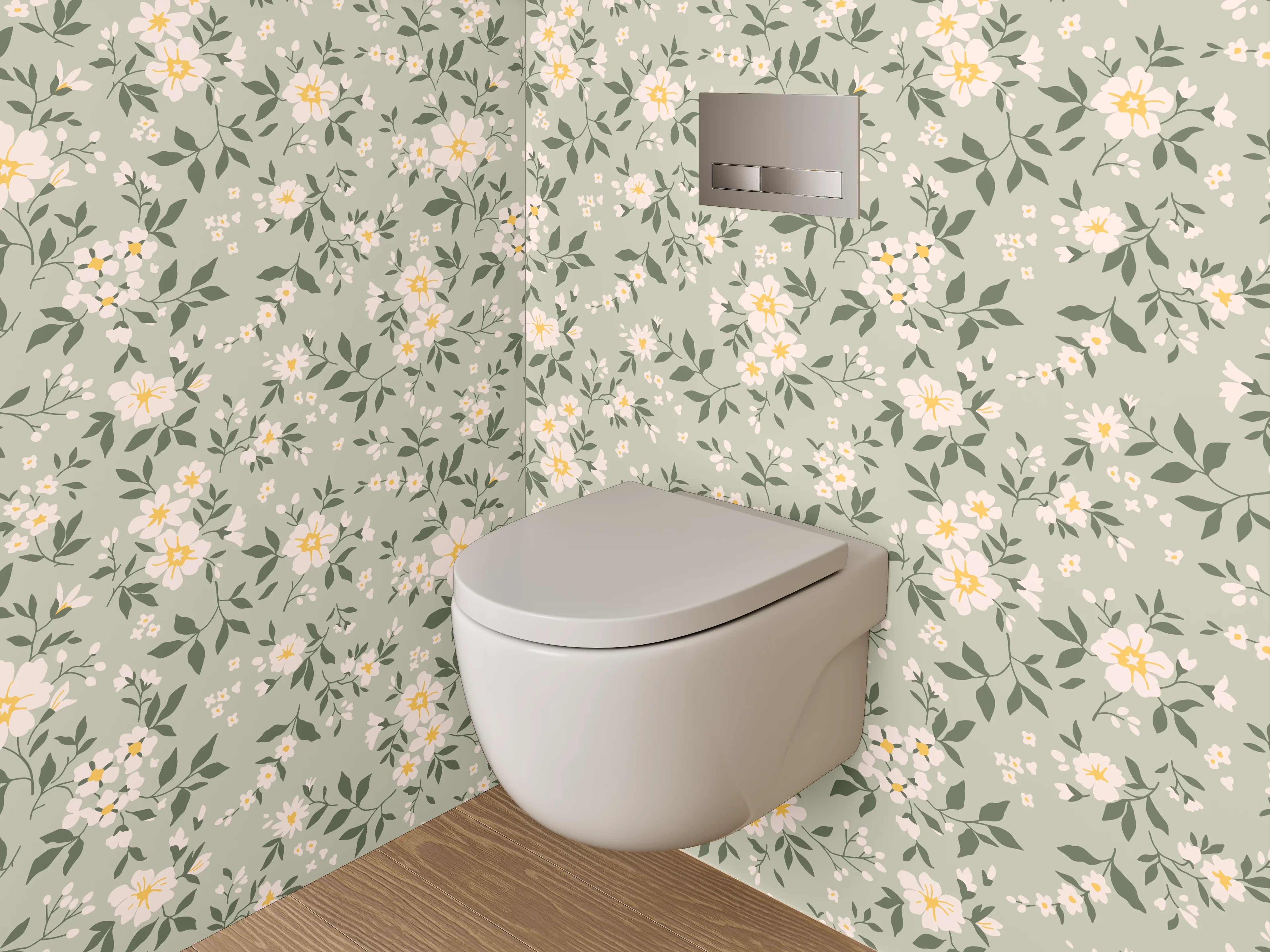 WC-Rückwand - Florales Vintage Muster Beige Grün