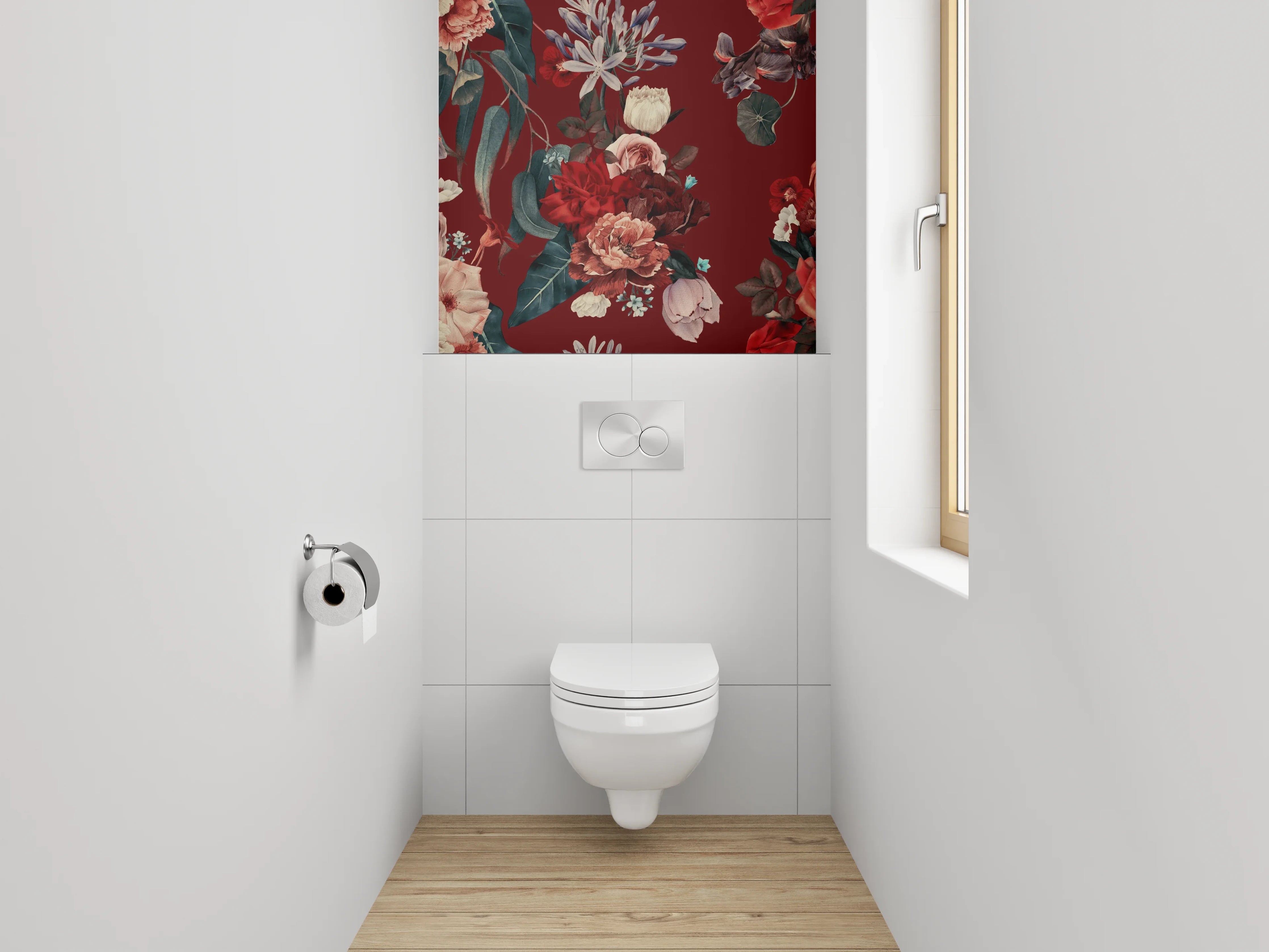 WC-Rückwand - Florales Vintage Muster Rot