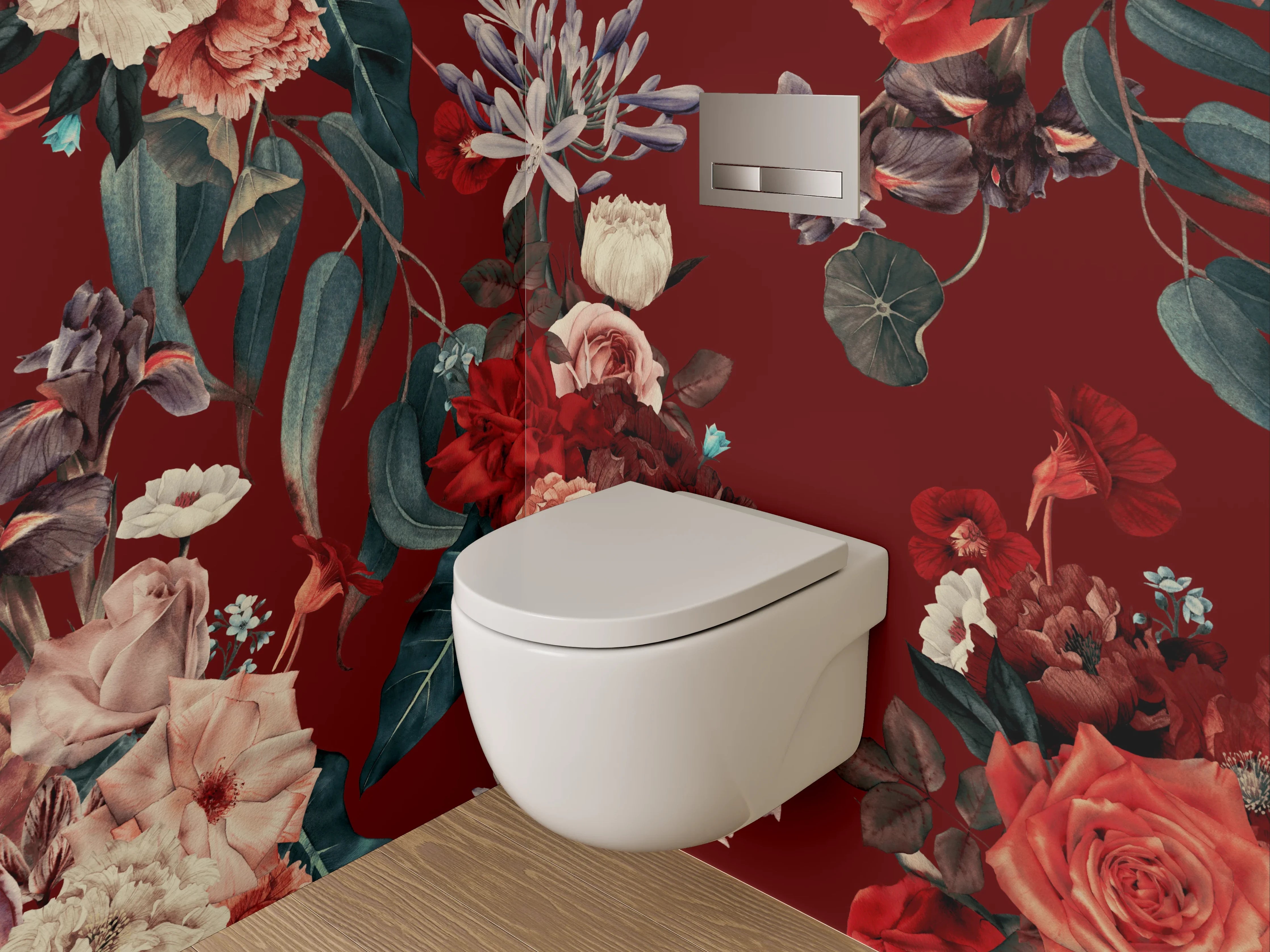 WC-Rückwand - Florales Vintage Muster Rot