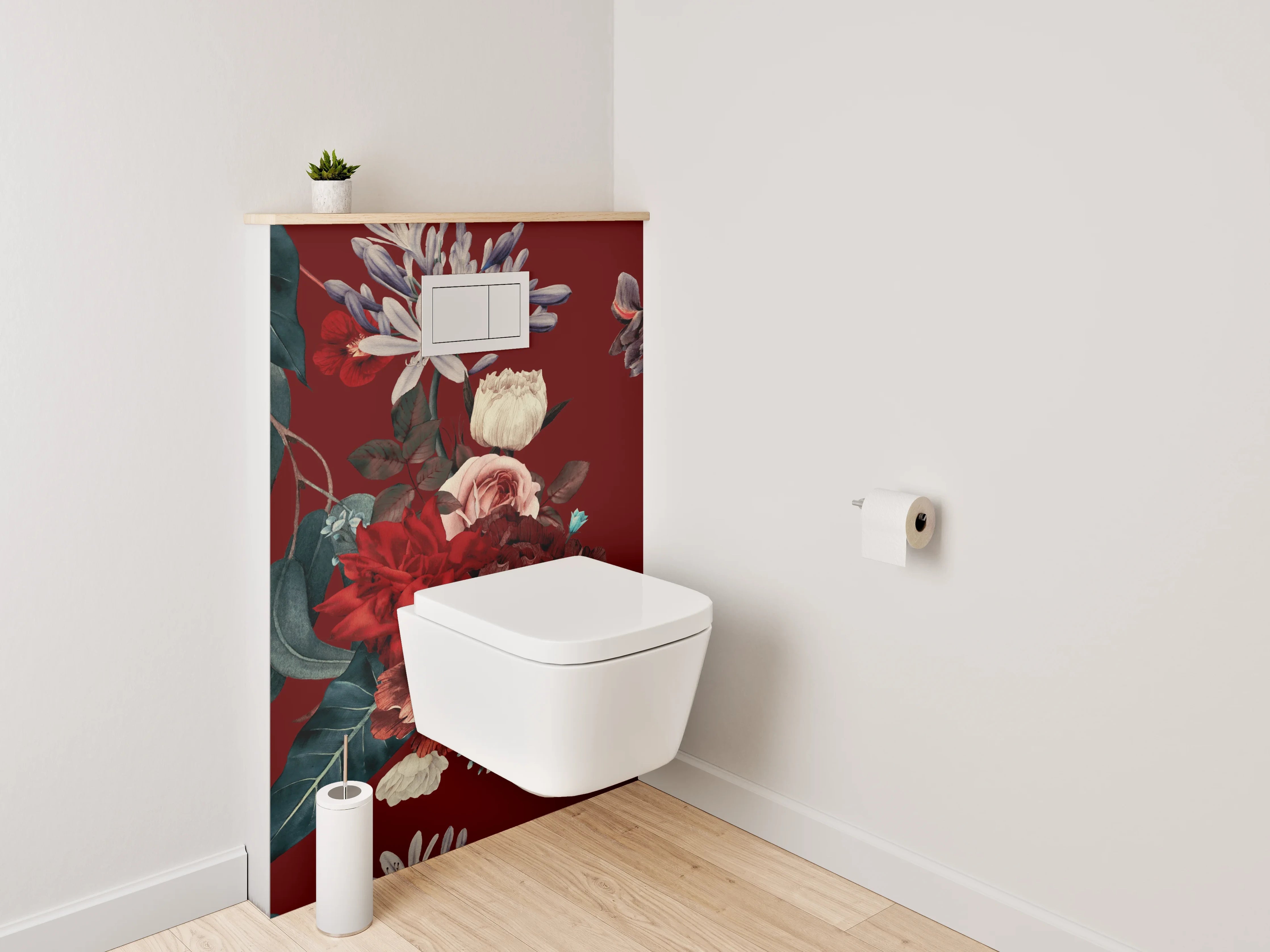 WC-Rückwand - Florales Vintage Muster Rot