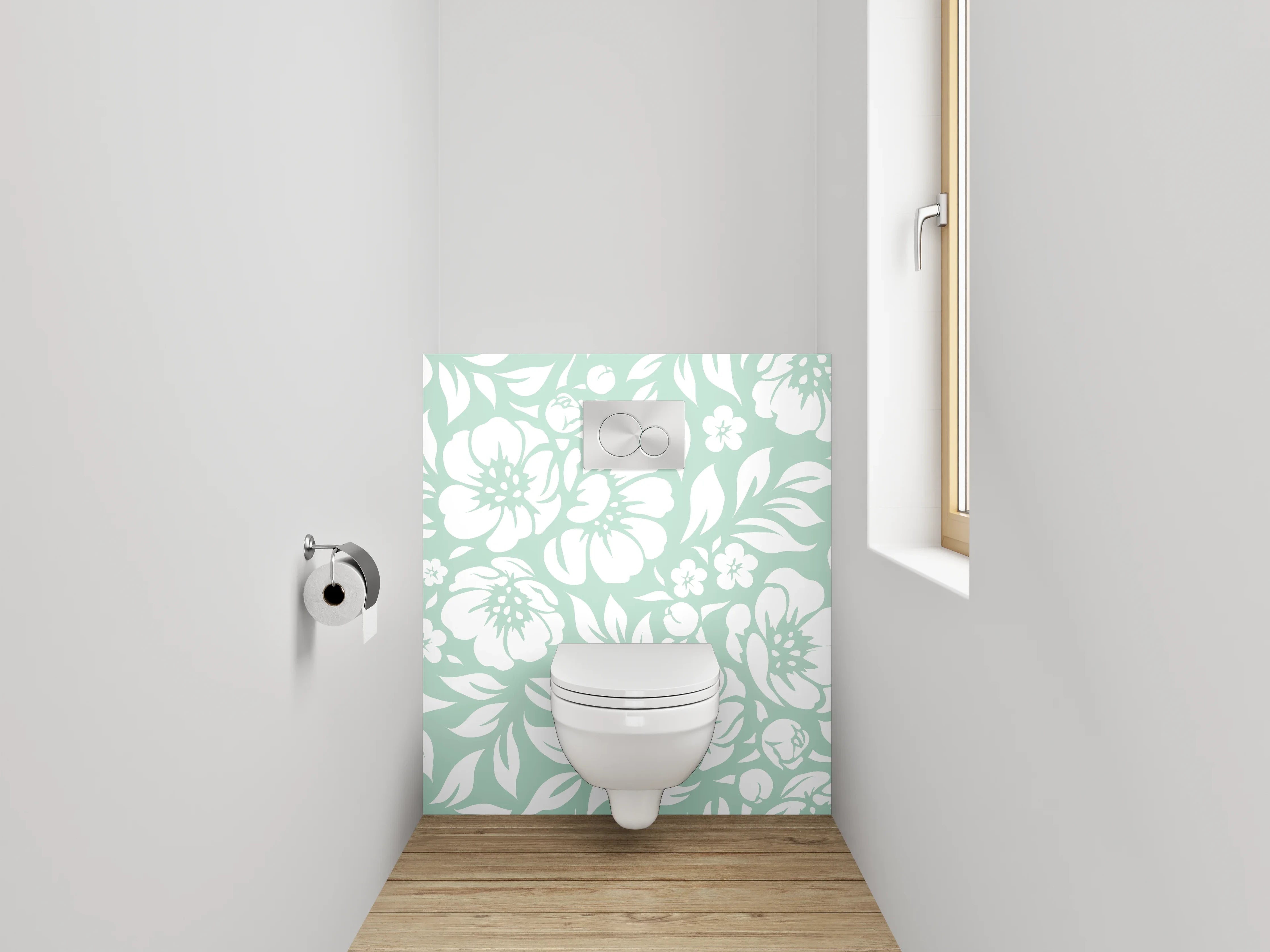 WC-Rückwand - Florales Vintage Muster Weiß Mint