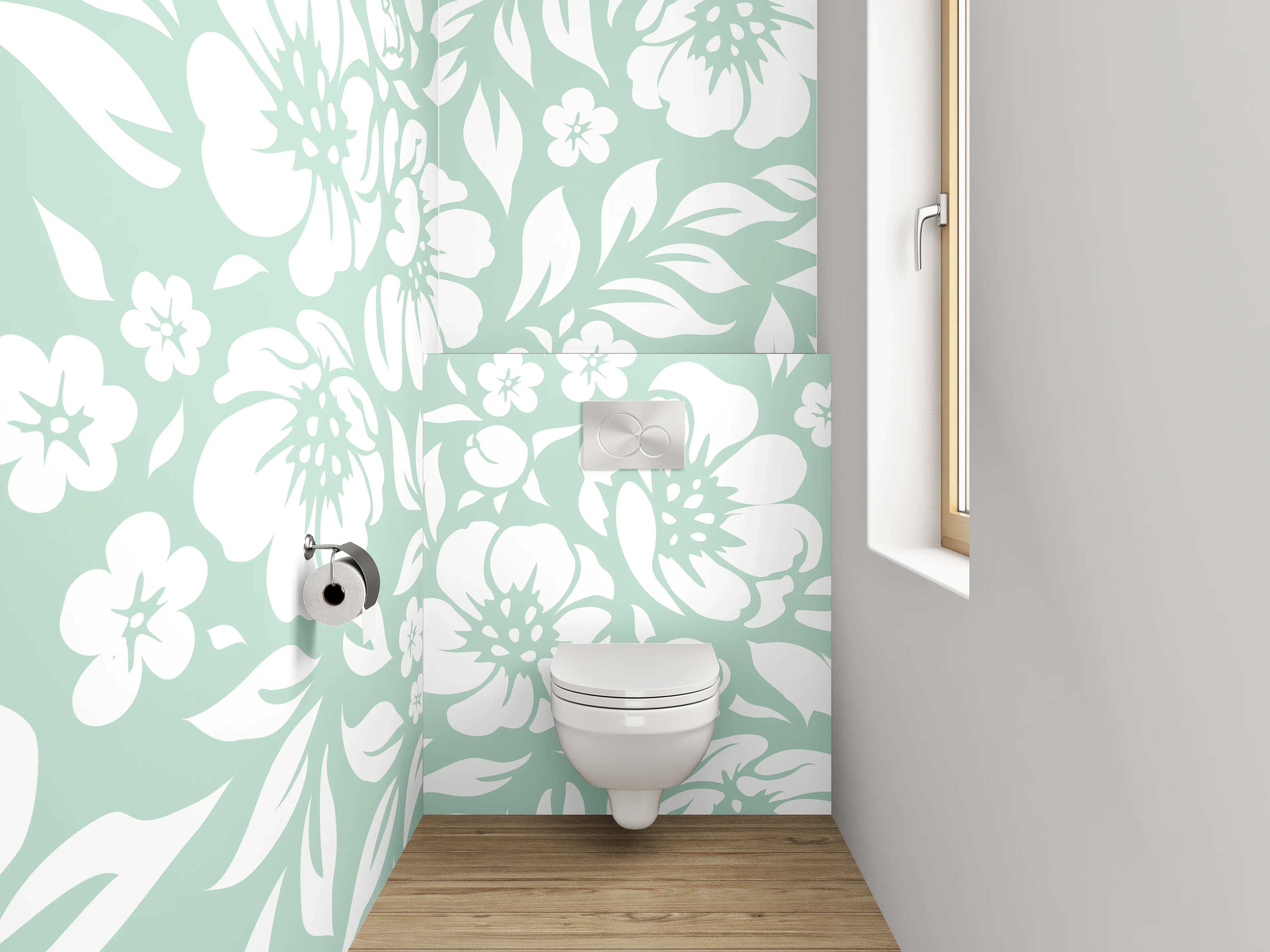 WC-Rückwand - Florales Vintage Muster Weiß Mint