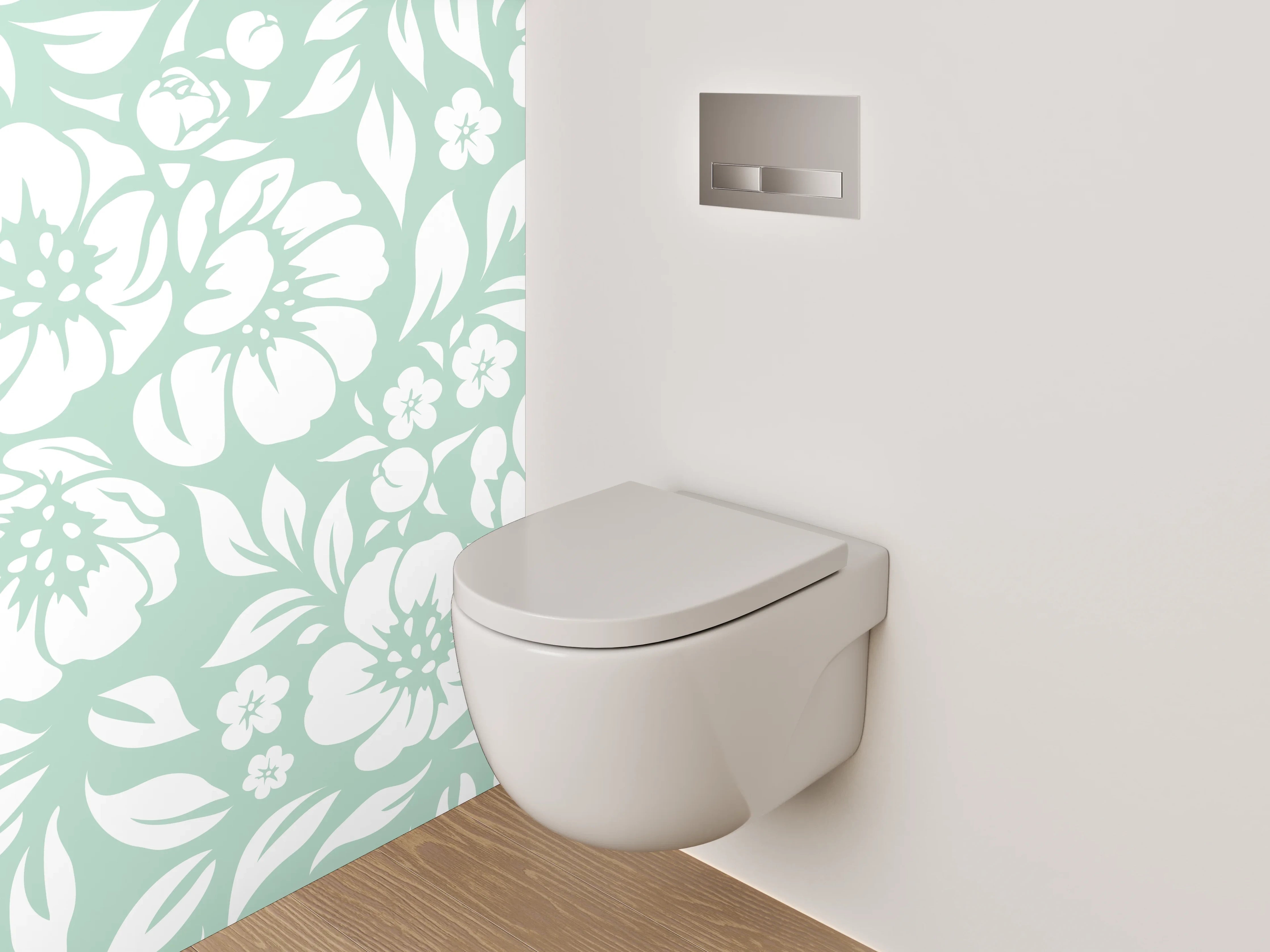 WC-Rückwand - Florales Vintage Muster Weiß Mint