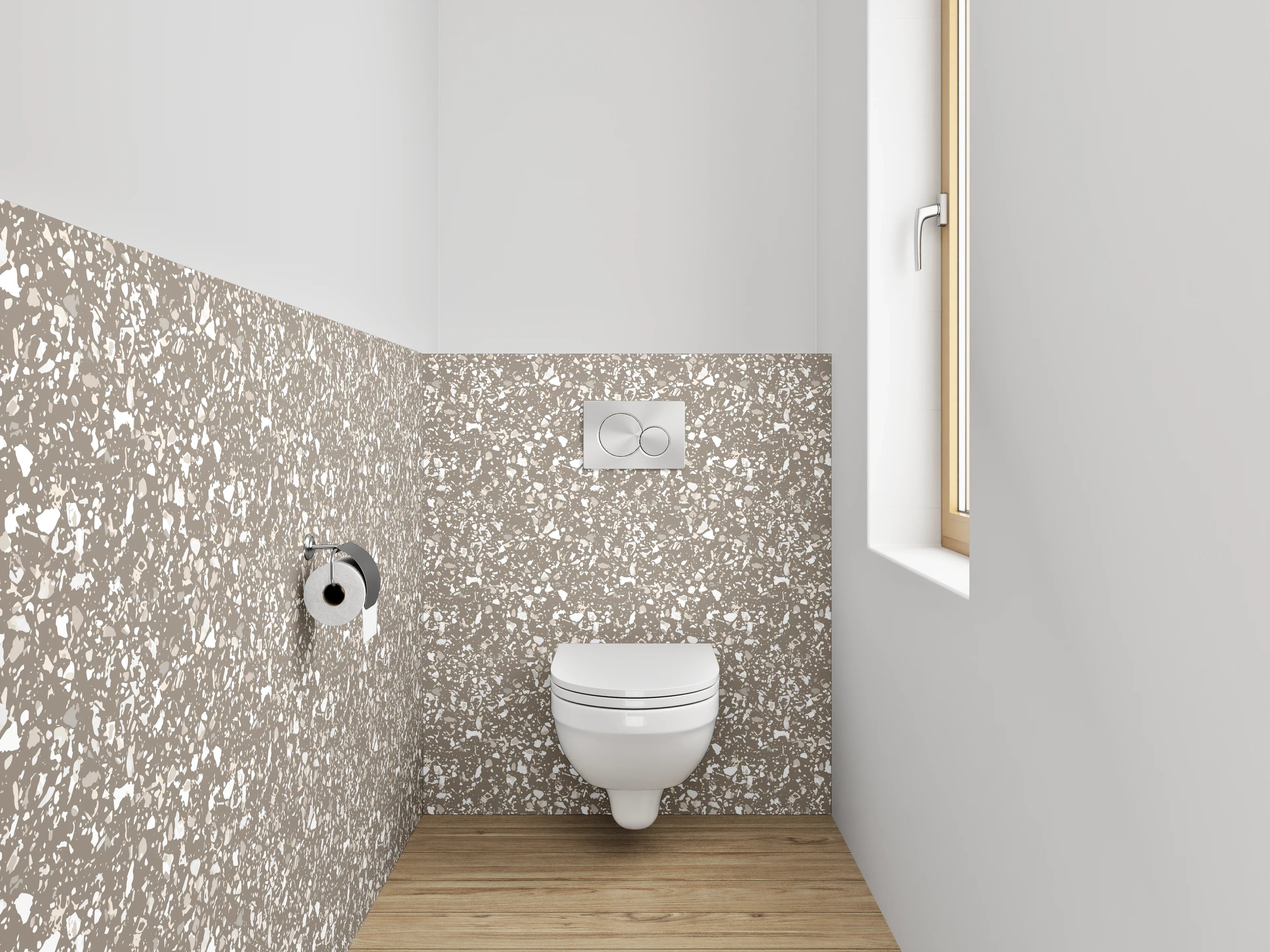 WC-Rückwand - Florales Vintage-Muster in Beige und Weiß