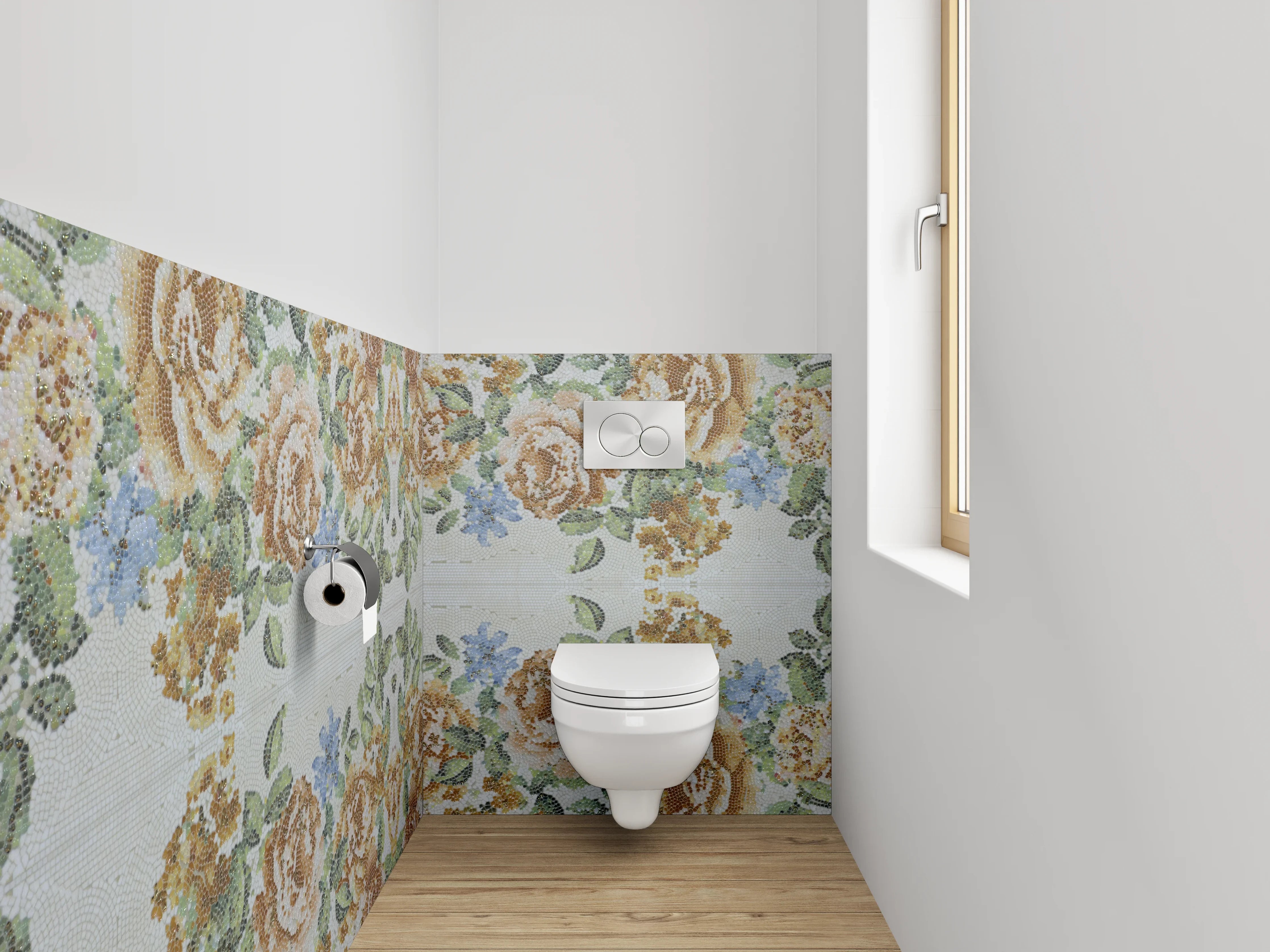 WC-Rückwand - Florales Vintage Rosen Mosaik