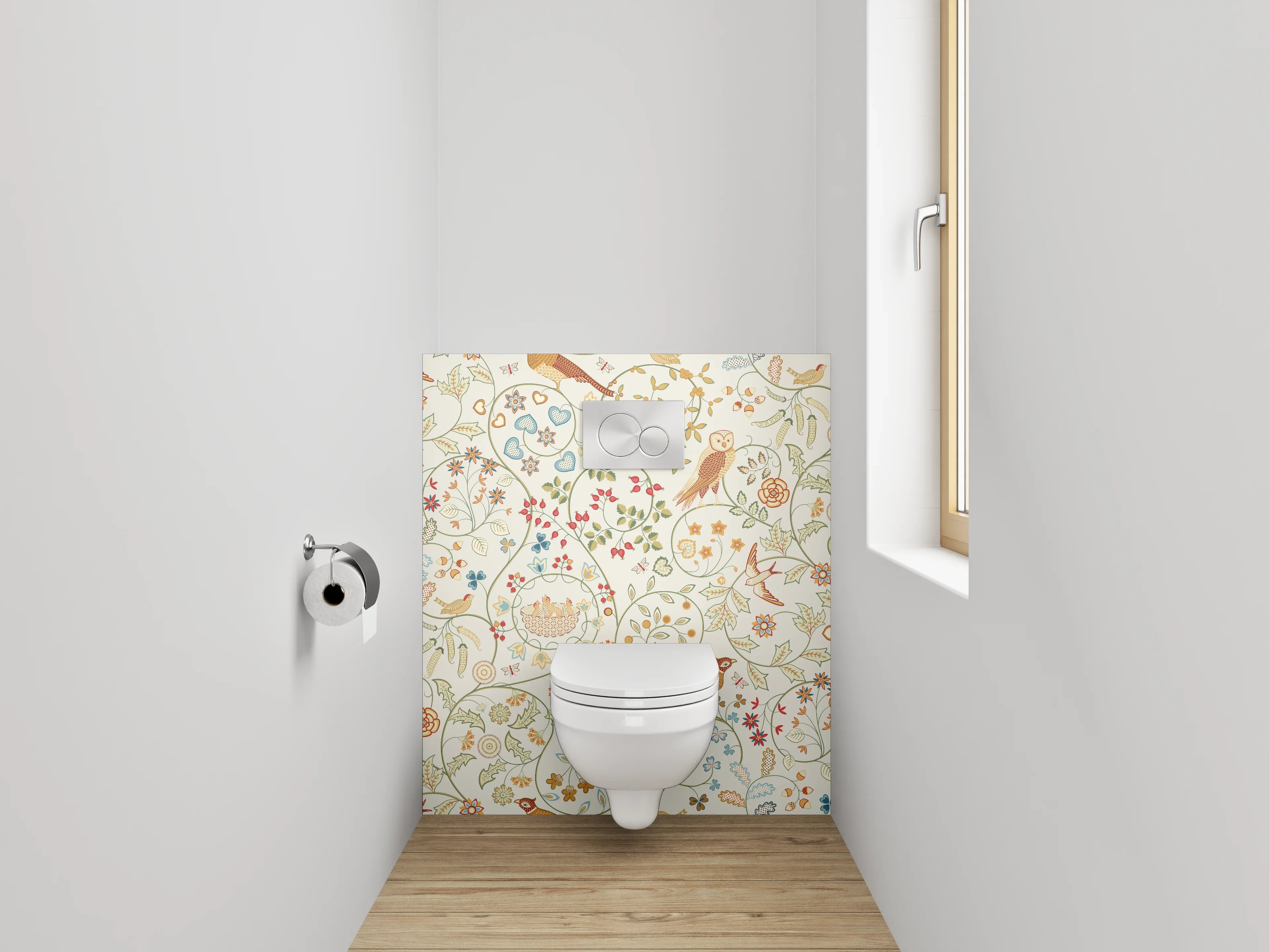 WC-Rückwand - Florales Vogelmuster Aquarell Tapete