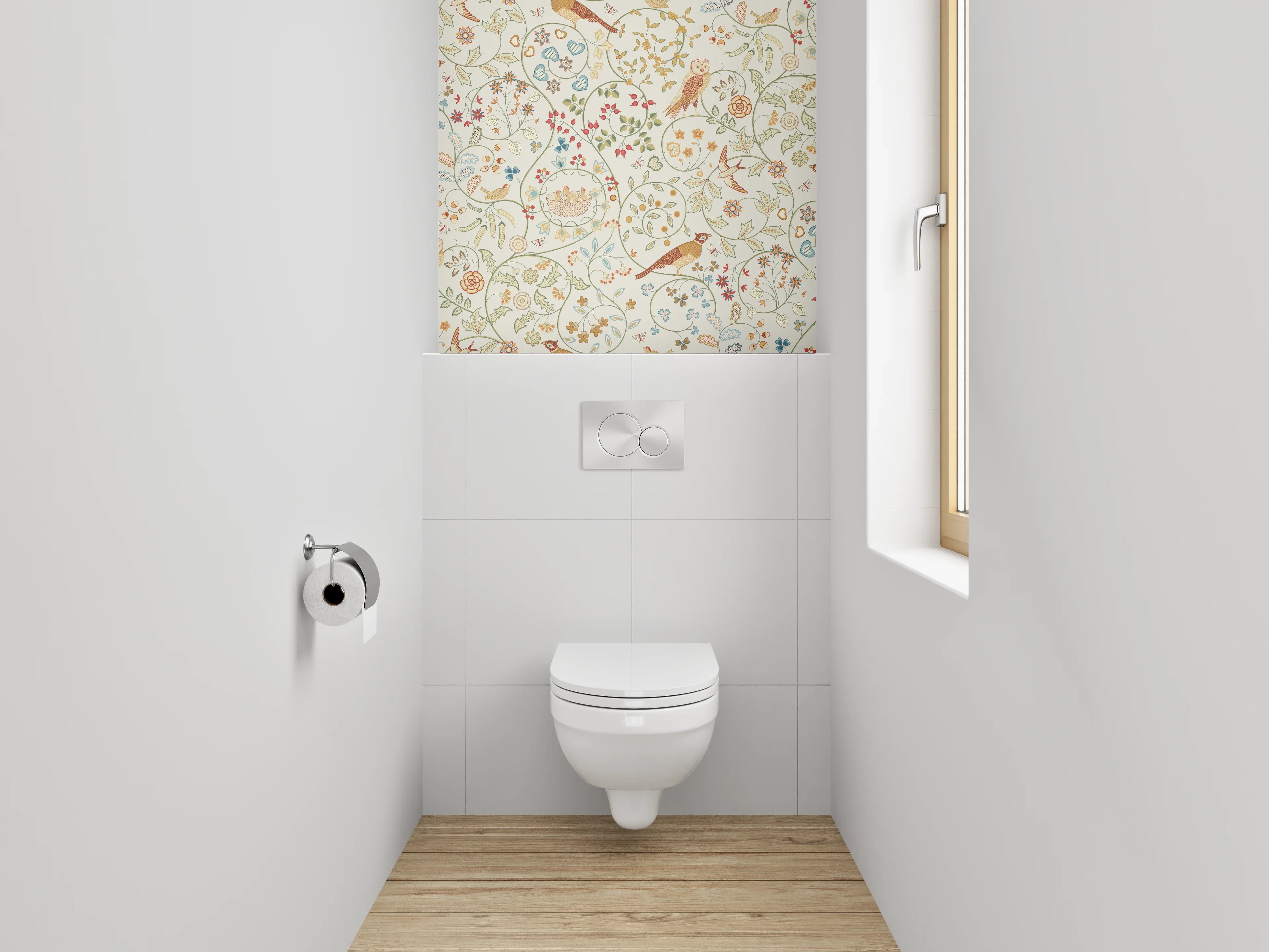WC-Rückwand - Florales Vogelmuster Aquarell Tapete