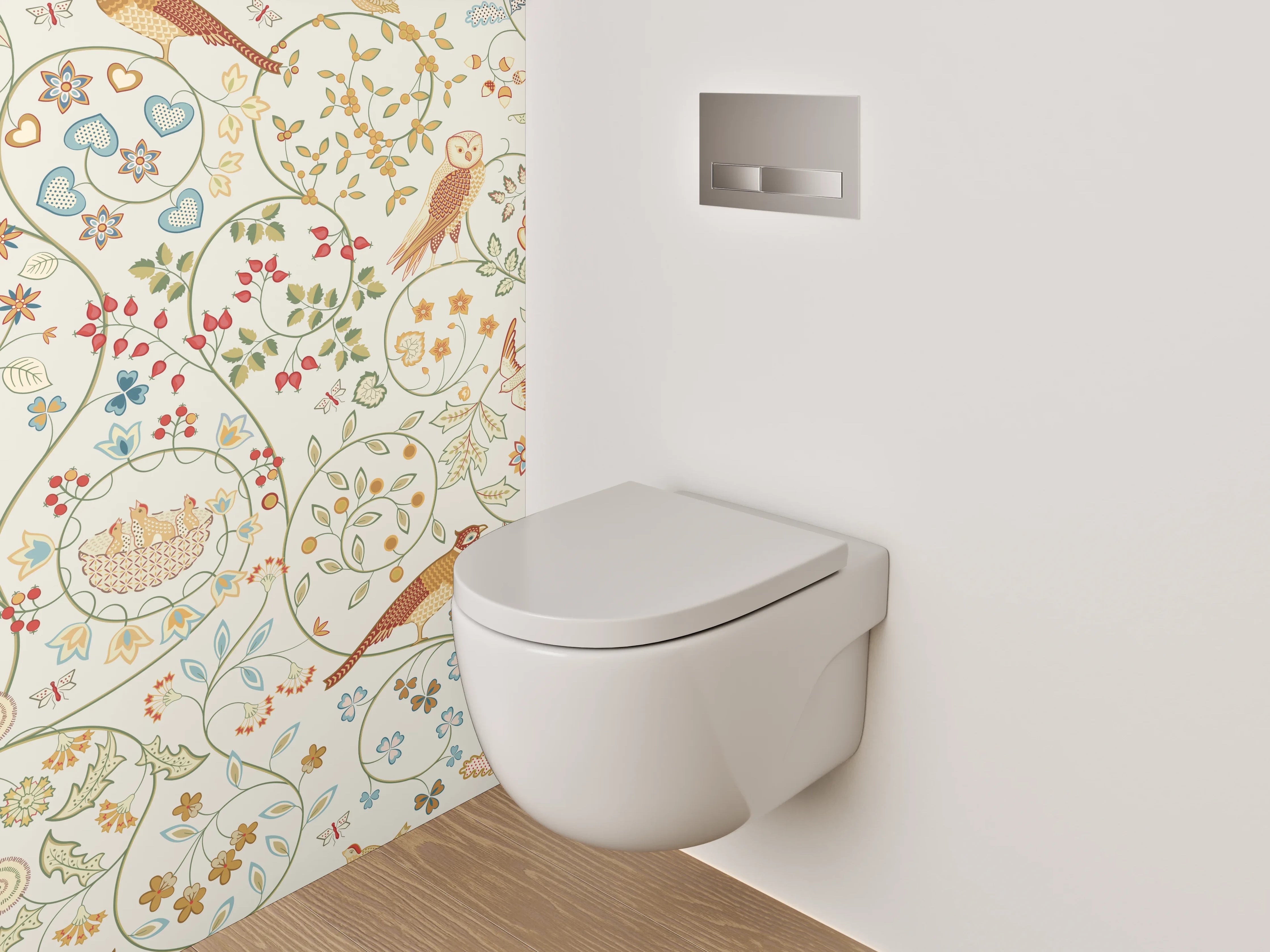 WC-Rückwand - Florales Vogelmuster Aquarell Tapete