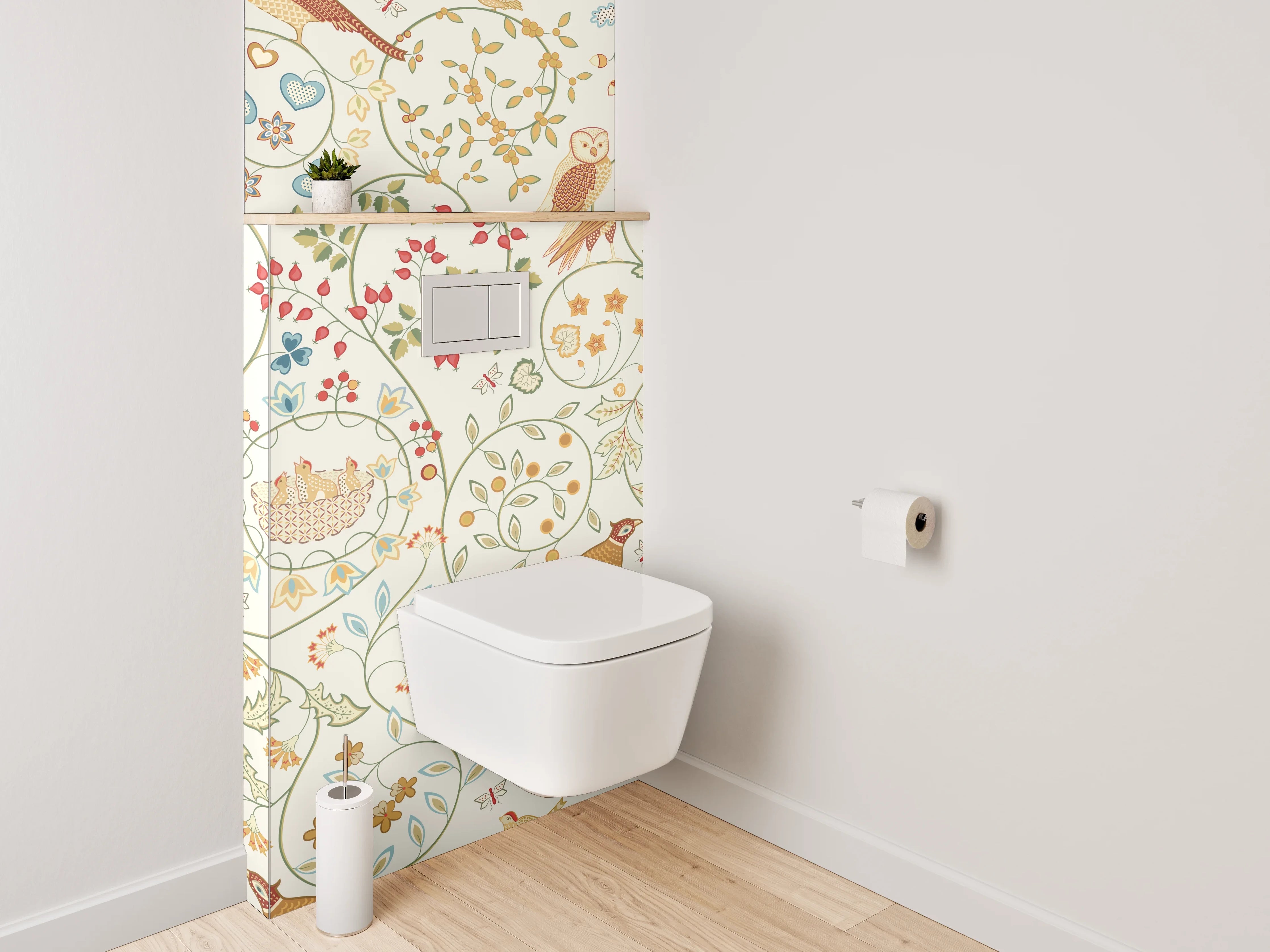 WC-Rückwand - Florales Vogelmuster Aquarell Tapete