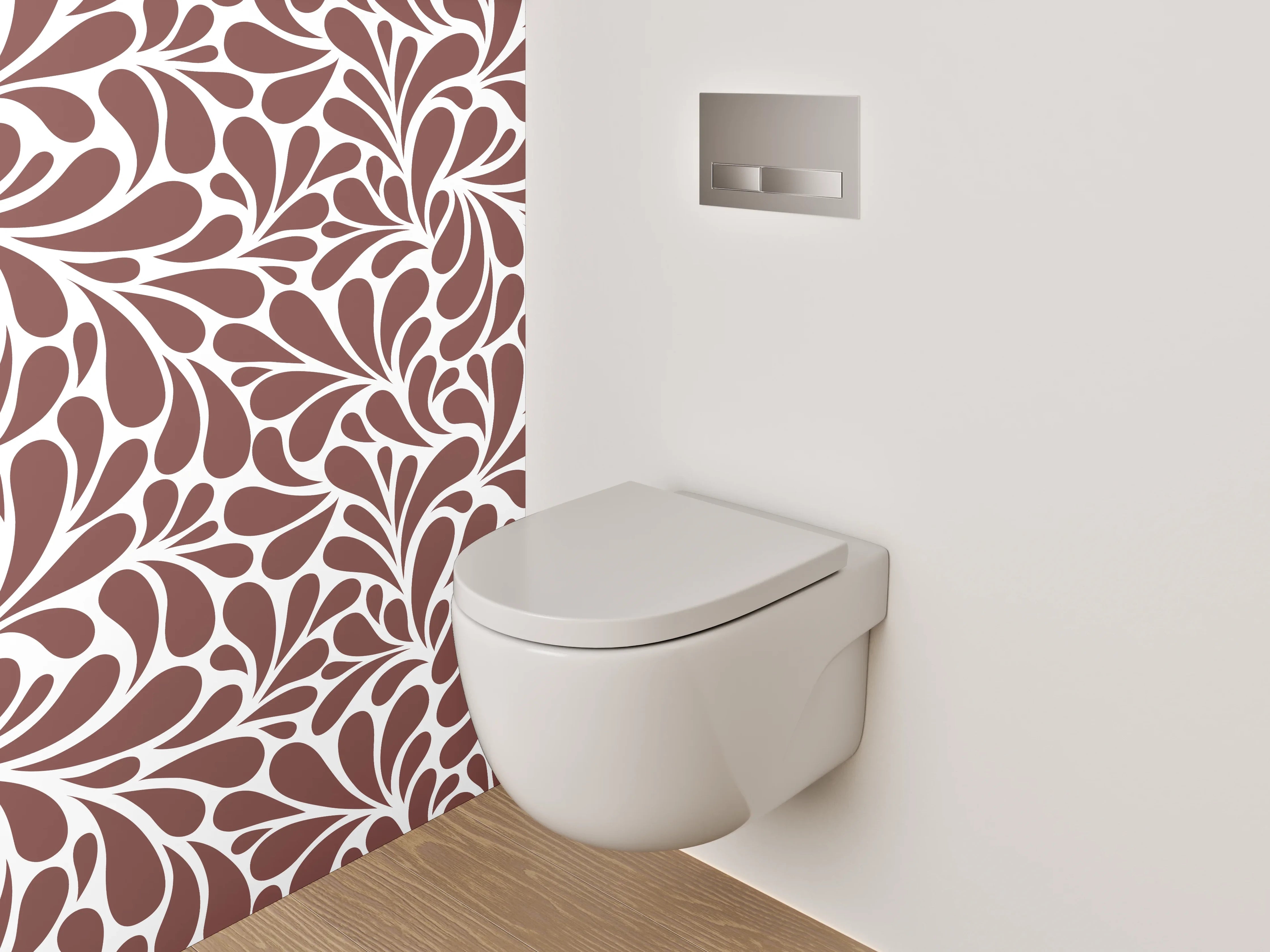 WC-Rückwand - Florales Wirbel-Muster Braun Weiß