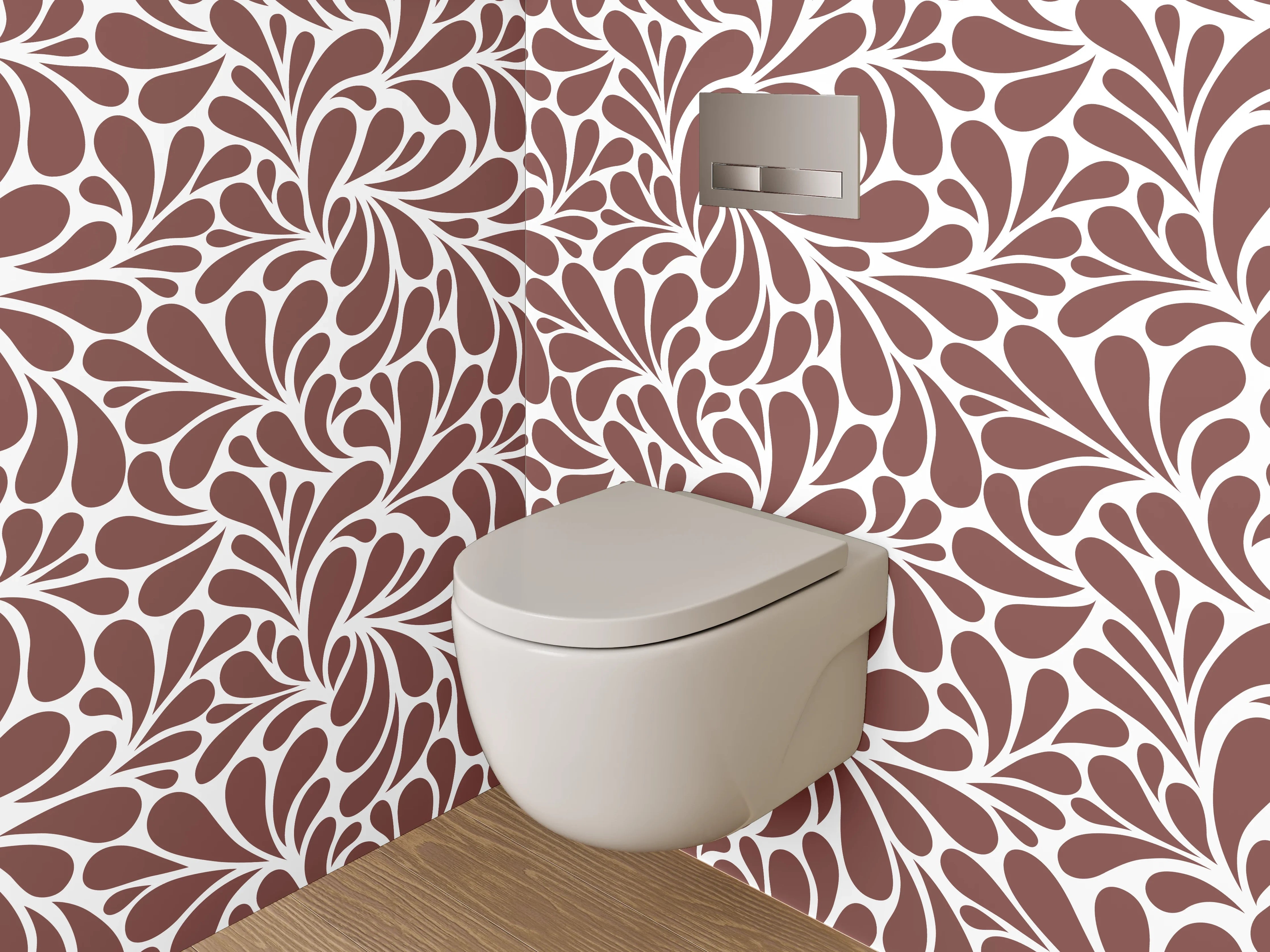 WC-Rückwand - Florales Wirbel-Muster Braun Weiß