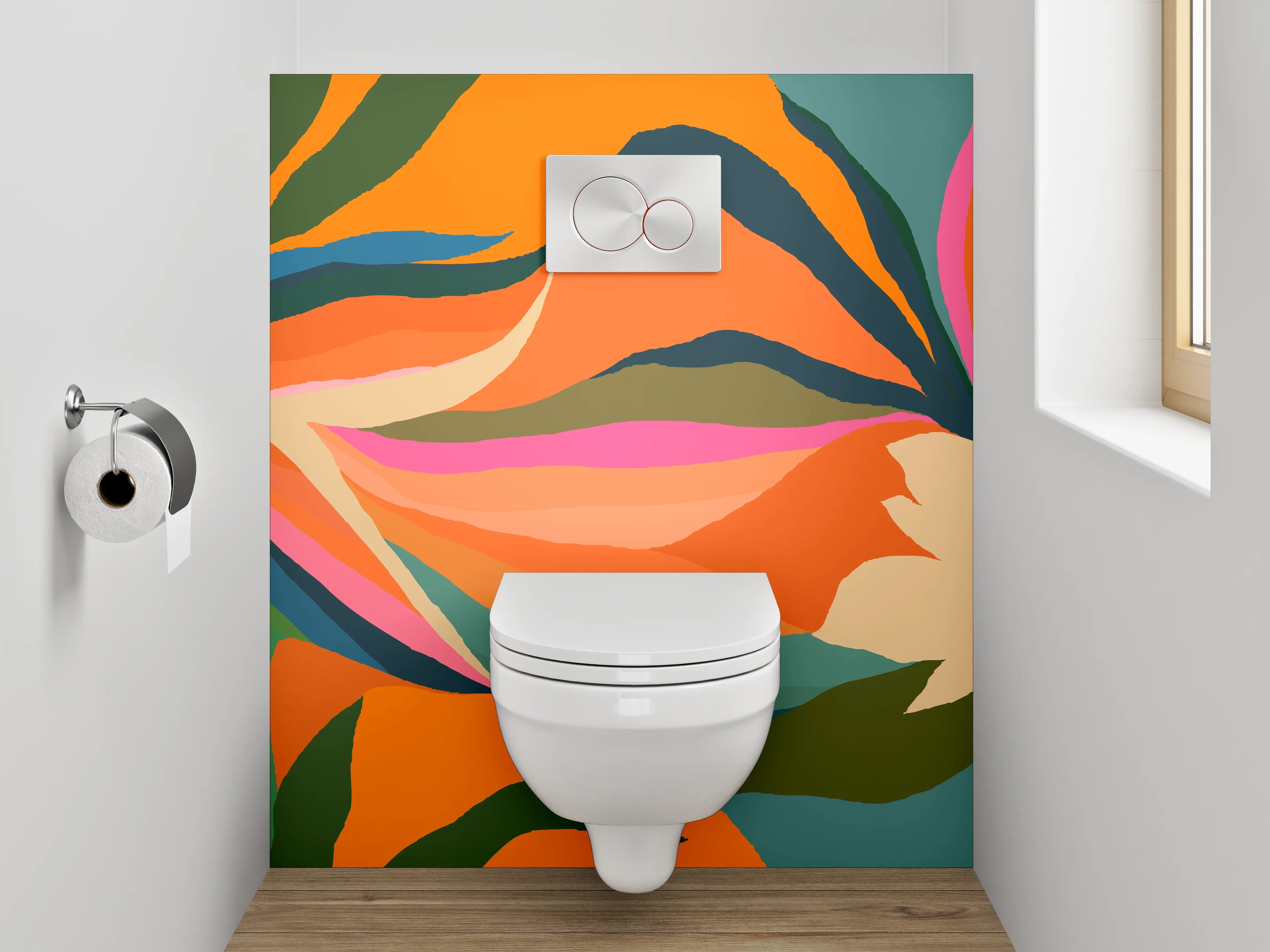 WC-Rückwand - Florales abstraktes Muster Orange Grün