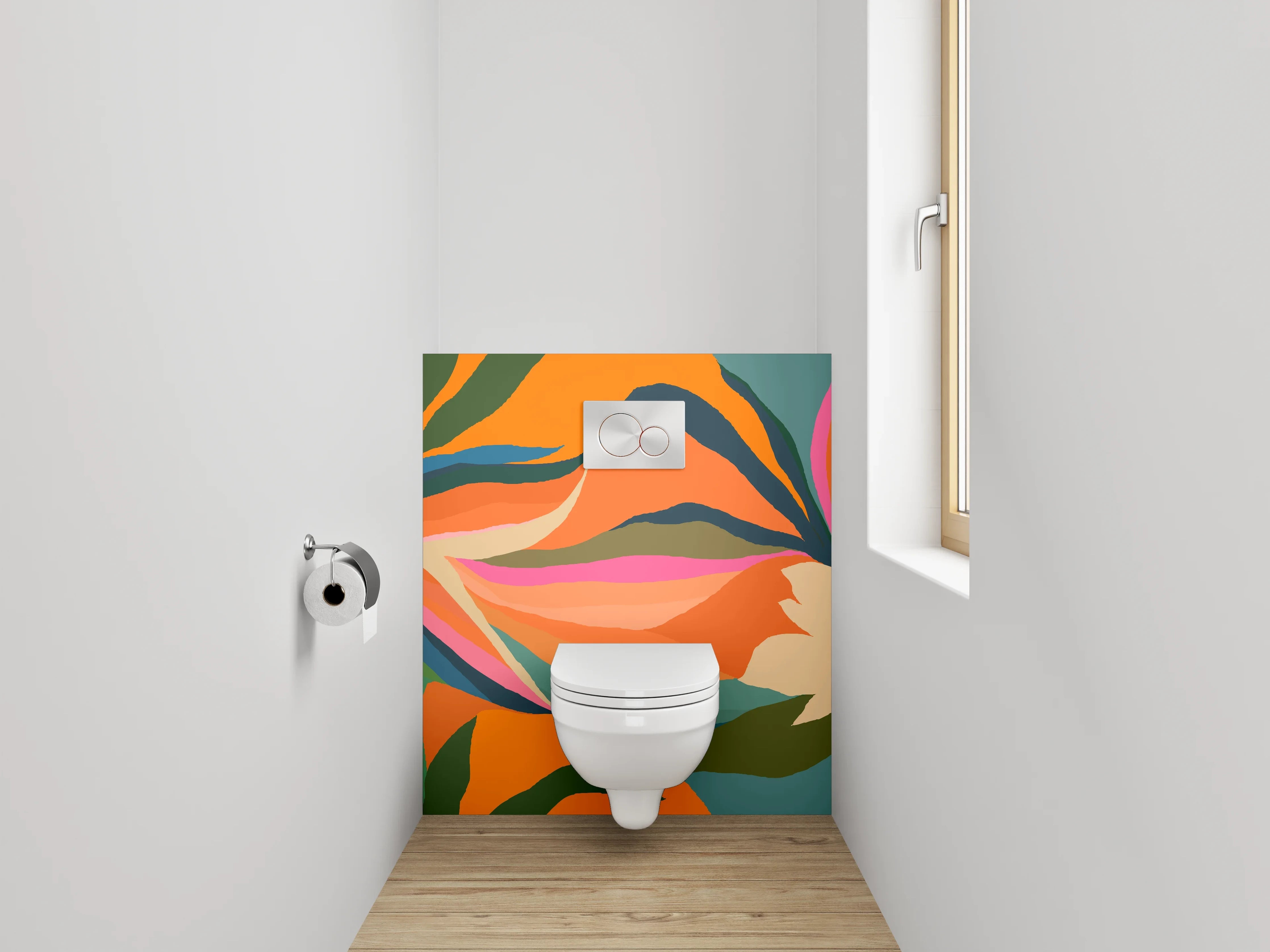 WC-Rückwand - Florales abstraktes Muster Orange Grün